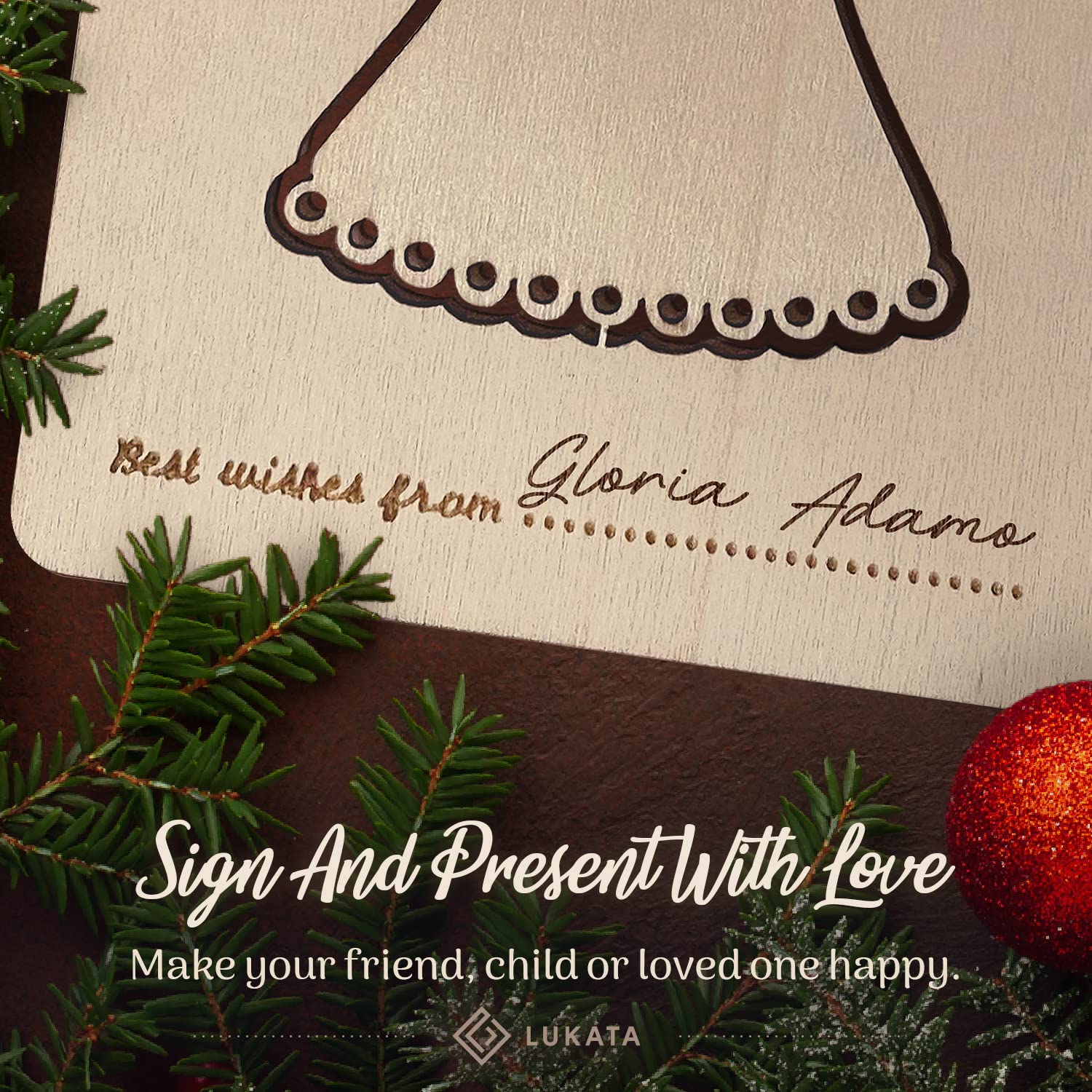 Lukata Premium Wooden Card with Pop-Out Angel & Envelope, Merry Christmas Card For Friends & Family, Hanging tree decorations - Image 3