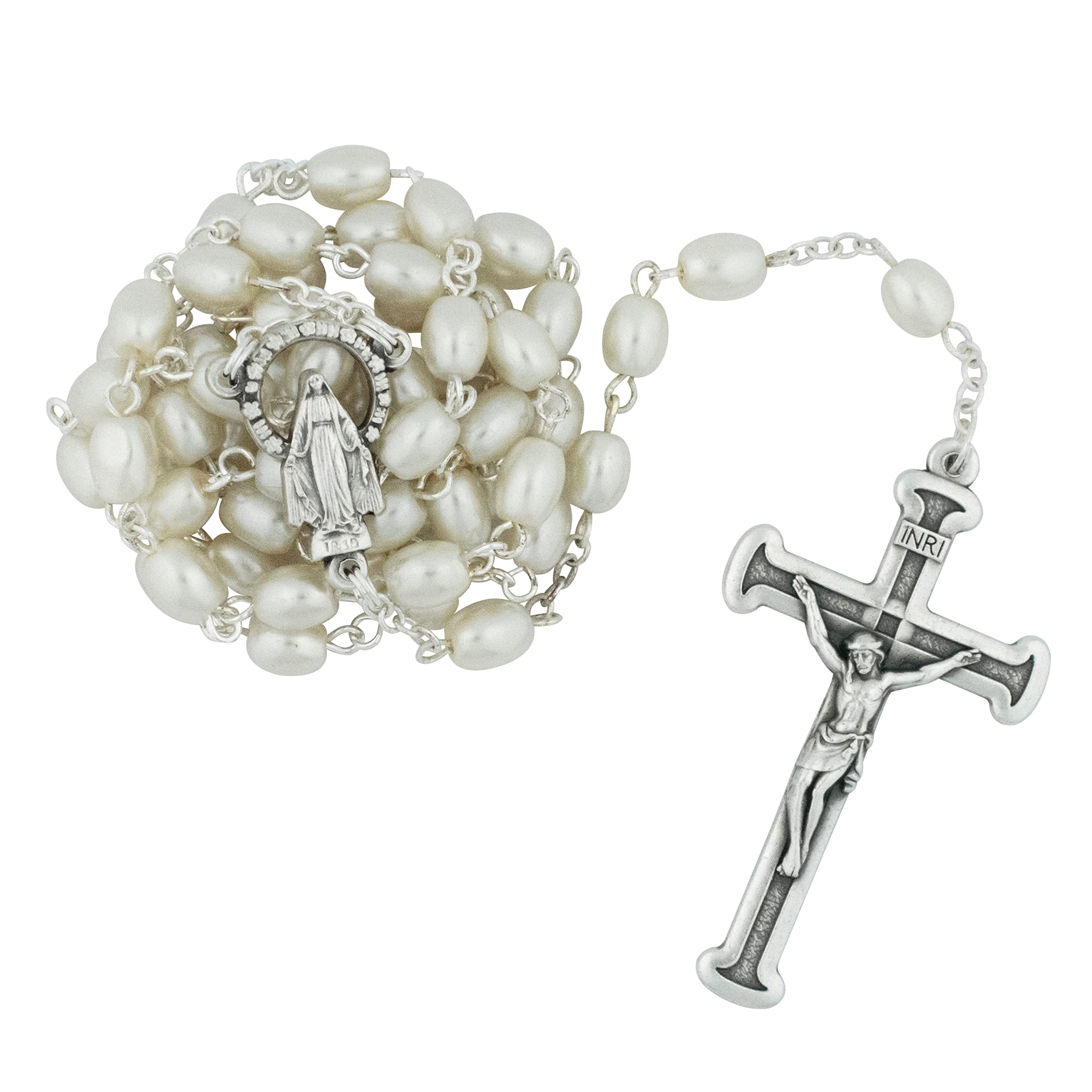 Buy Classic Rosary with Oval Hail Mary Beads and SilverTone Crucifix