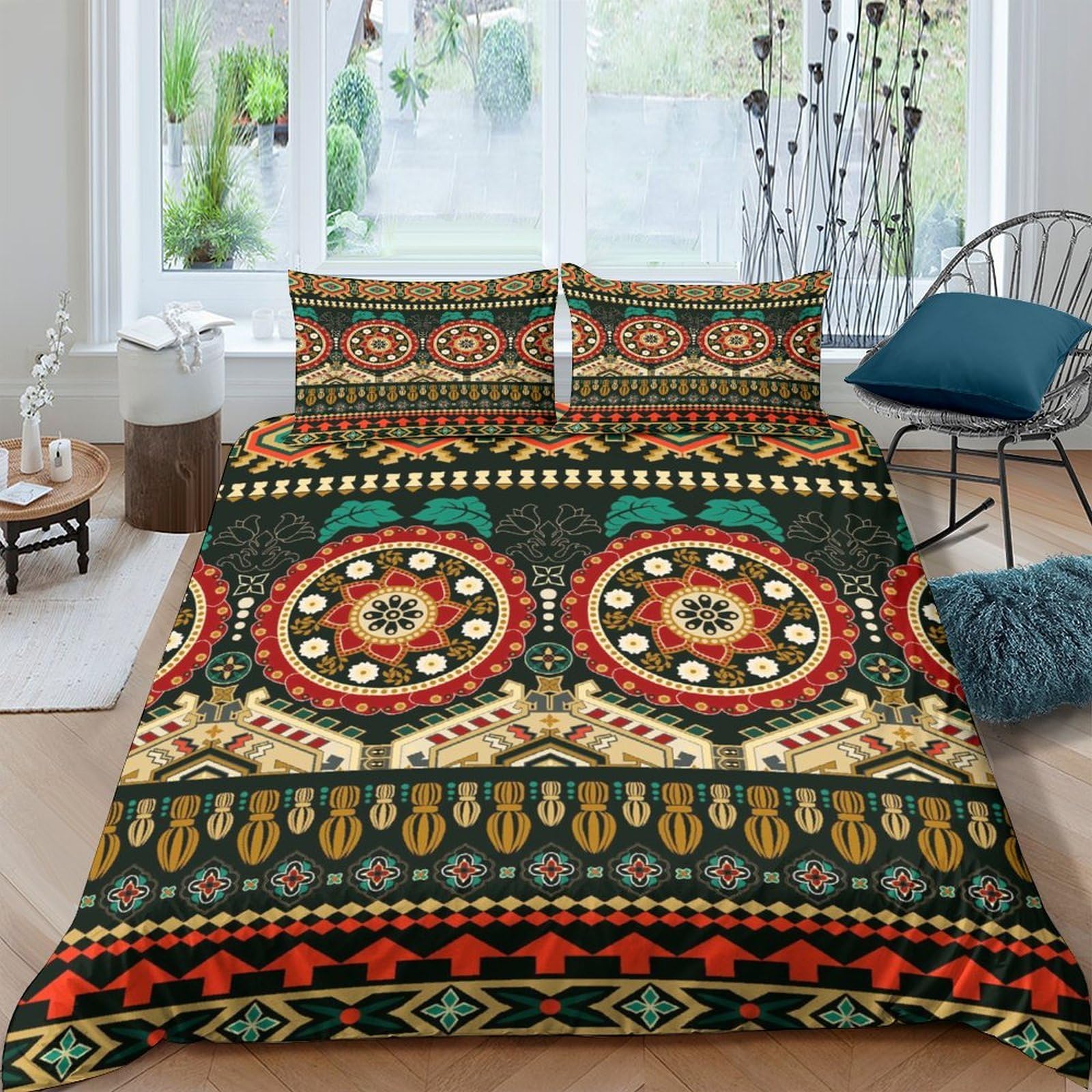 Ctjqhvkz Style-1 3D Printed Bohemian Mandala Fitted Sheet Microfiber Soft Ethnic Geometric Bed Cover For Bedroom Dorm Decor Single（135X200cm）