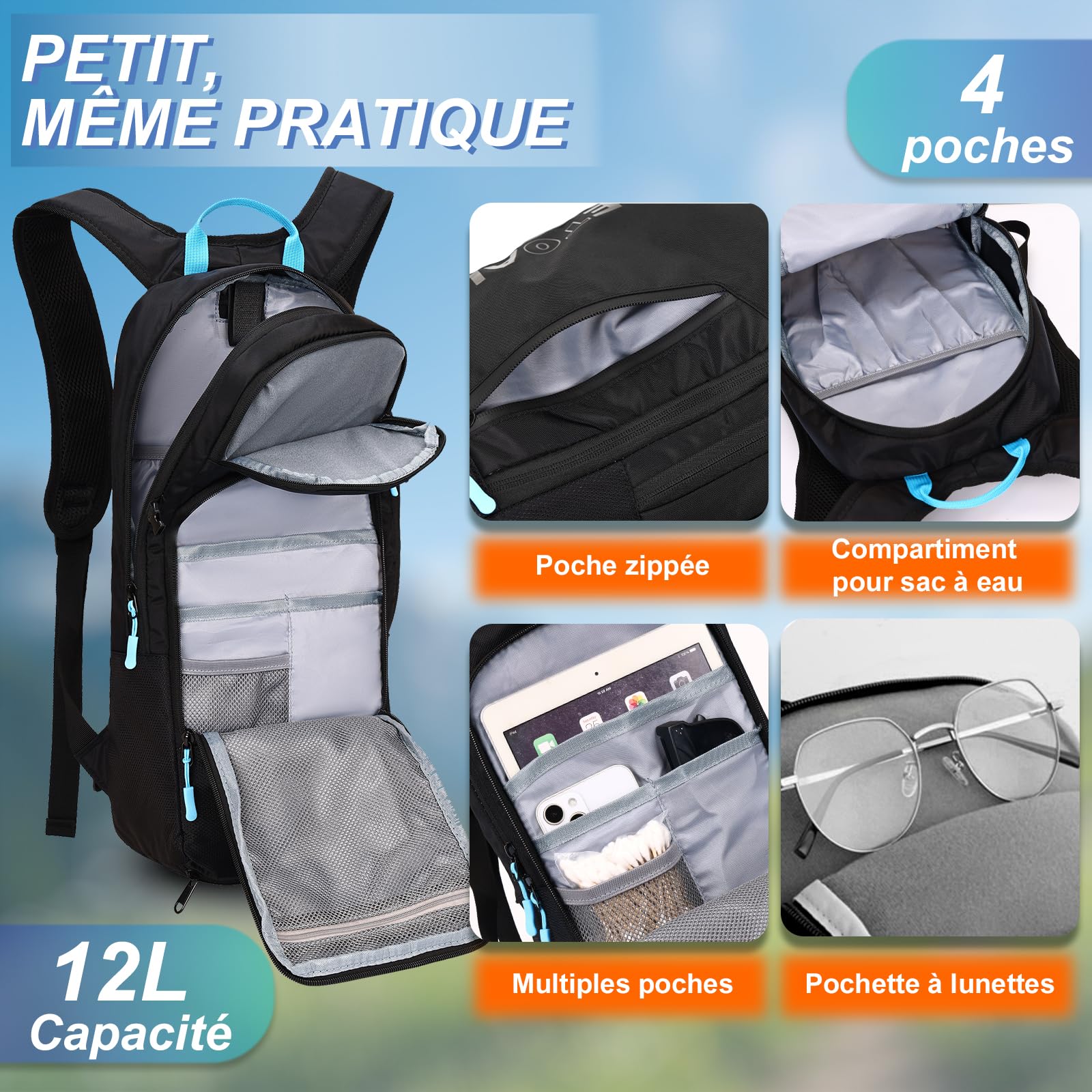 LOCAL LION 12L Sac à Dos de Vélo Sac de Bicyclette Randonnée Alpinisme Montagne Sport Camping Course Sac Cyclisme Ultraléger Respirable Unisexe