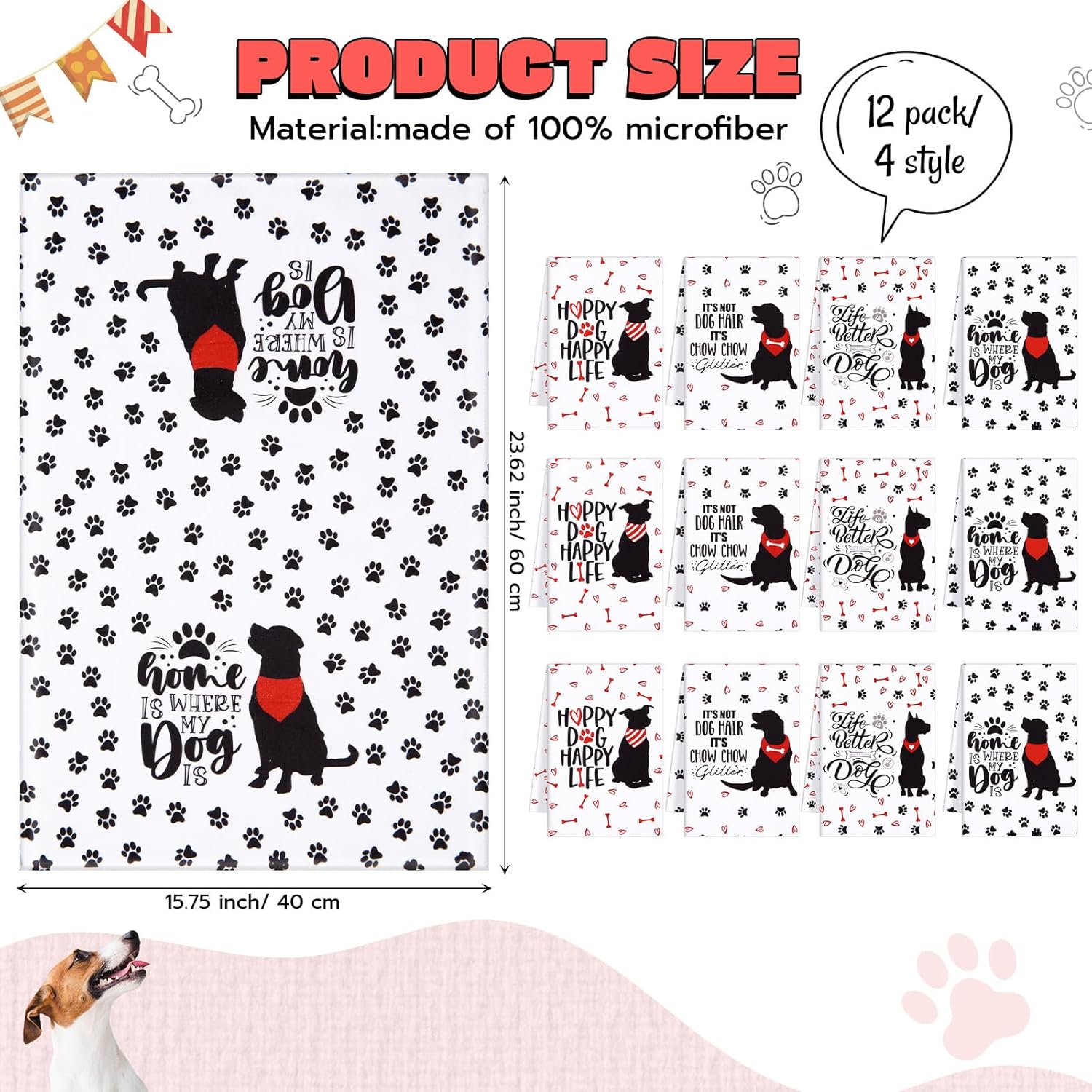 Peryiter 12 Pcs Dog Lover Gifts Kitchen Hand Towels Dog Mom Dish Towels for Bathroom Kitchen Decor Dishcloths Wash Cloths - Image 2