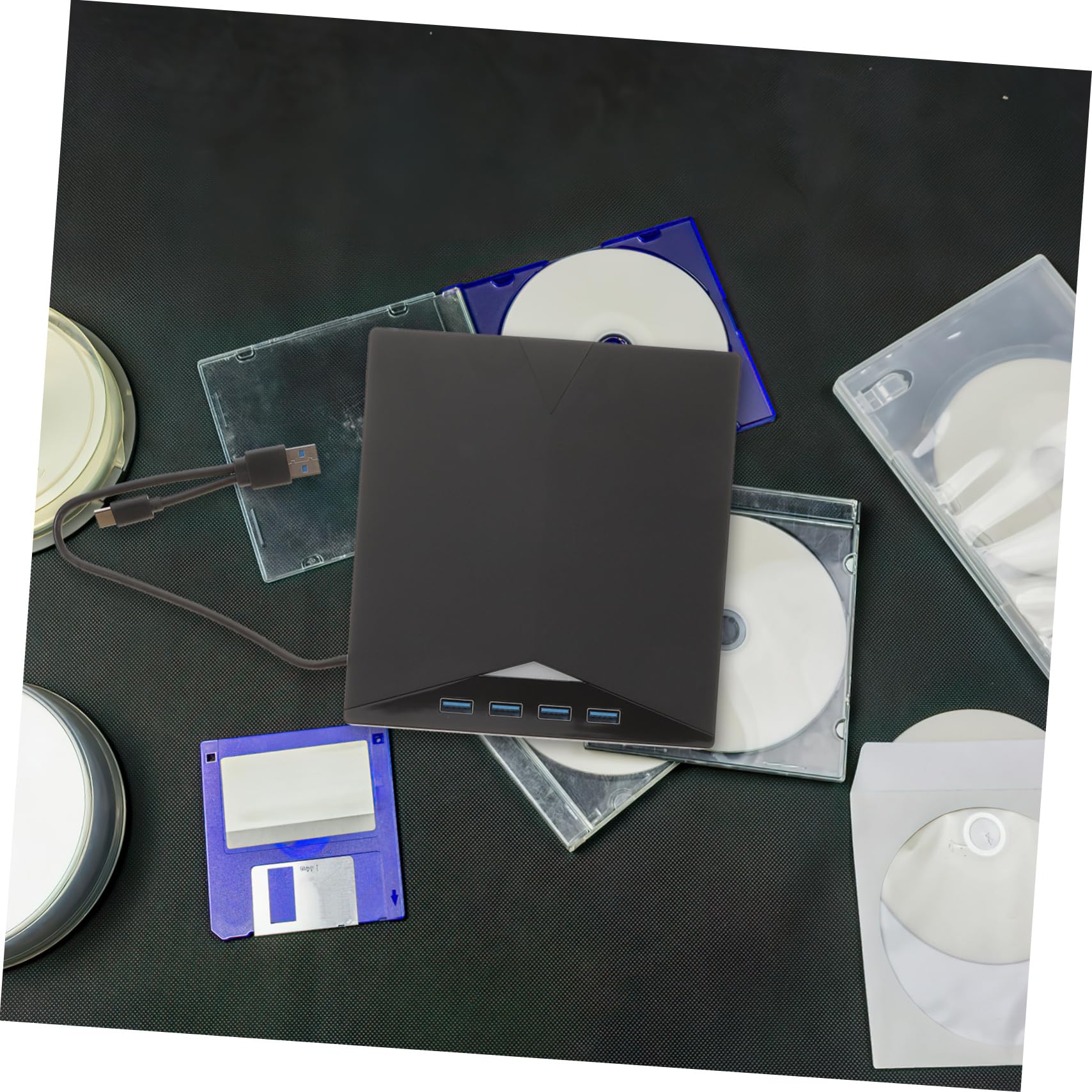 Mikikit Grabadora de CD y DVD Externa USB 3.0 para Portátil, Lector de Discos, Diseño Antideslizante, Almacenamiento de Cable, Negro