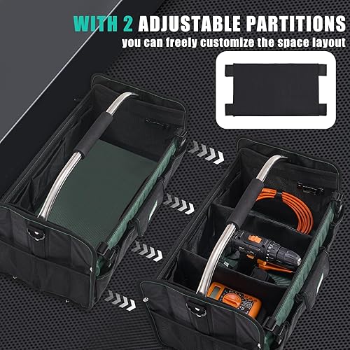 Miniatura 4 de Bolsa de herramientas grande de 20 pulgadas, bolsa de herramientas con parte superior abierta, organizador de 25 bolsillos con mango de acero