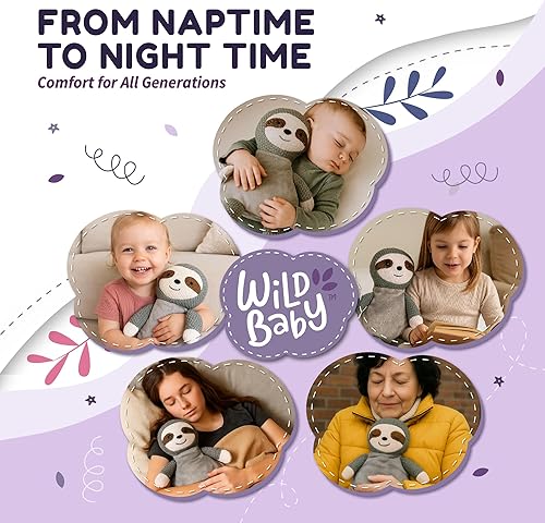 Miniatura 2 de WILD BABY Juguete de peluche para microondas y con peso, animal de peluche de perezoso para mayor comodidad y calidez, peluche suave y calentable