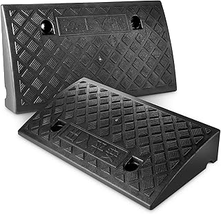 Holdfiturn 2PCS Kerb Ramp 49.6 * 27 * 8.8cm Portable Curb Ramps Heavy Duty Threshold Ramps Rubber Kerb Ramps for Doorways Wheelchairs Bicycles Dirtbikes Stairs Loading Dock Sidewalk Car Scooter Bike