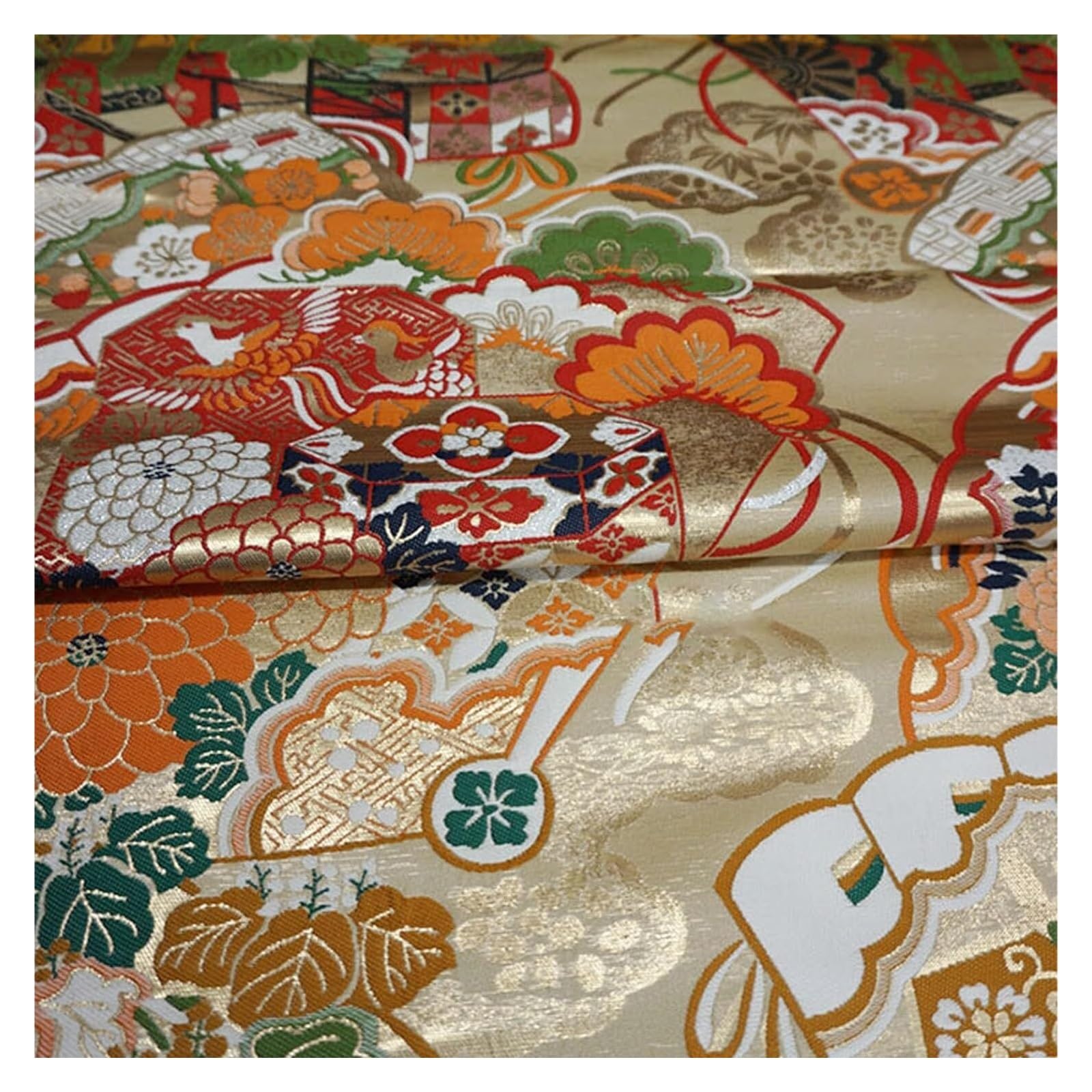 Tissu de bon augure japonais motif grue dorée pour donner vie à vos projets créatifs