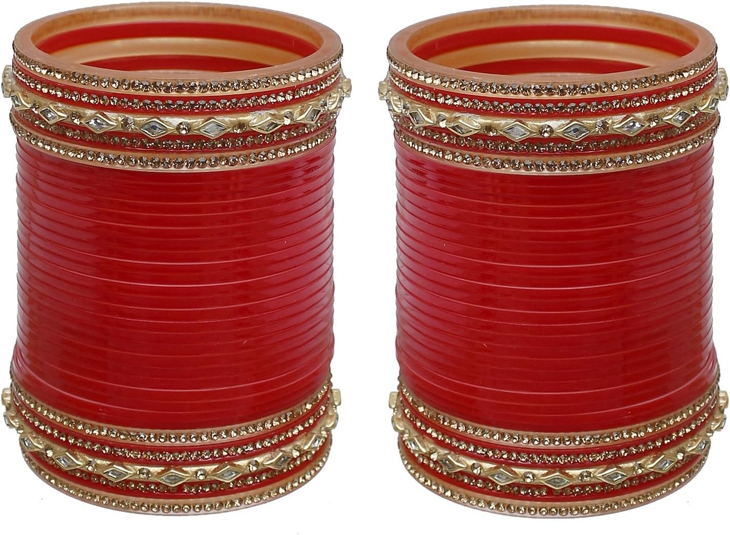 Lucky JewelleryBridal Bangle Set Dhanteras/Diwali/Bhai Dooj Collection Red Designer Chura Punjabi Choora Fashion Jewellery Chuda Set (581-M1C1-Z731-R)