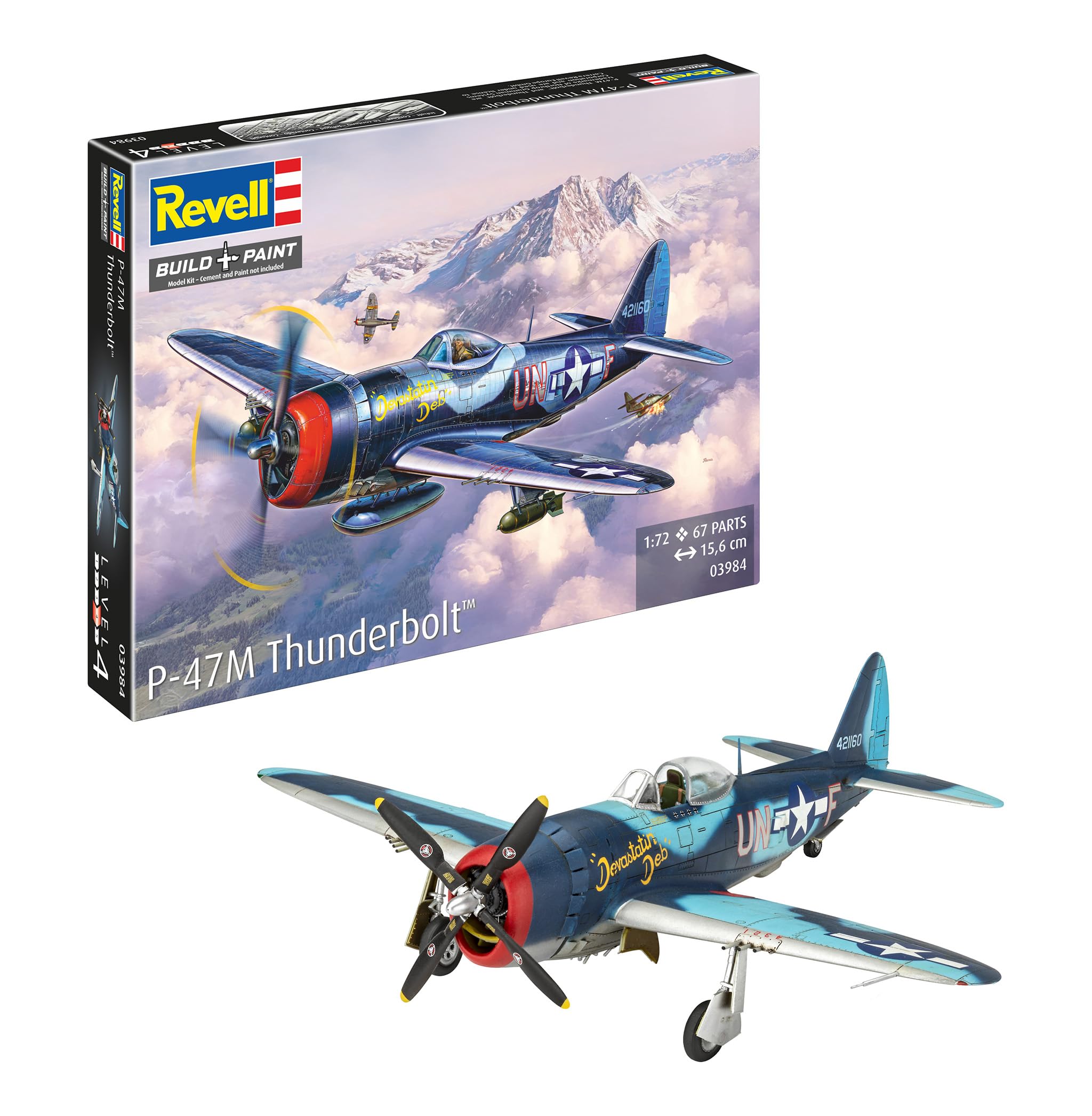 Revell Modellbausatz Flugzeug 1:72 - P-47M Thunderbolt im Maßstab 1:72, Level 4, originalgetreue Nachbildung mit vielen Details, RG3984