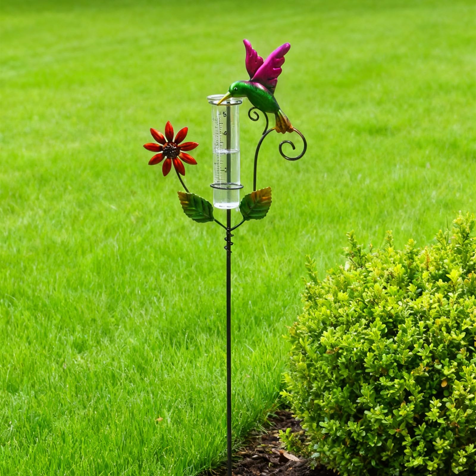 Bellissimo pluviometro da giardino in vetro resistente calore e ferro ornamentale, indicatori pioggia artistici precisa traccia meteorologica, misuratore pioggia in ferro battuto