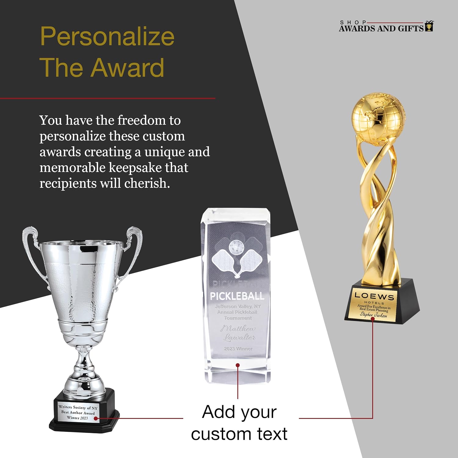 SHOP AWARDS AND GIFTS 4-1/2 Inch Optical Crystal Beveled Edges Pickleball Tower Award, for Seniors, Adults, and More, Competition Award, Can Be Personalized