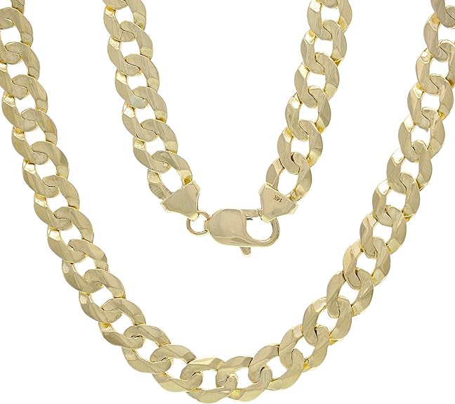 Amazon.co.jp 14K Genuine Gold 9mm Extra Wide Flat Cuban Link Chain