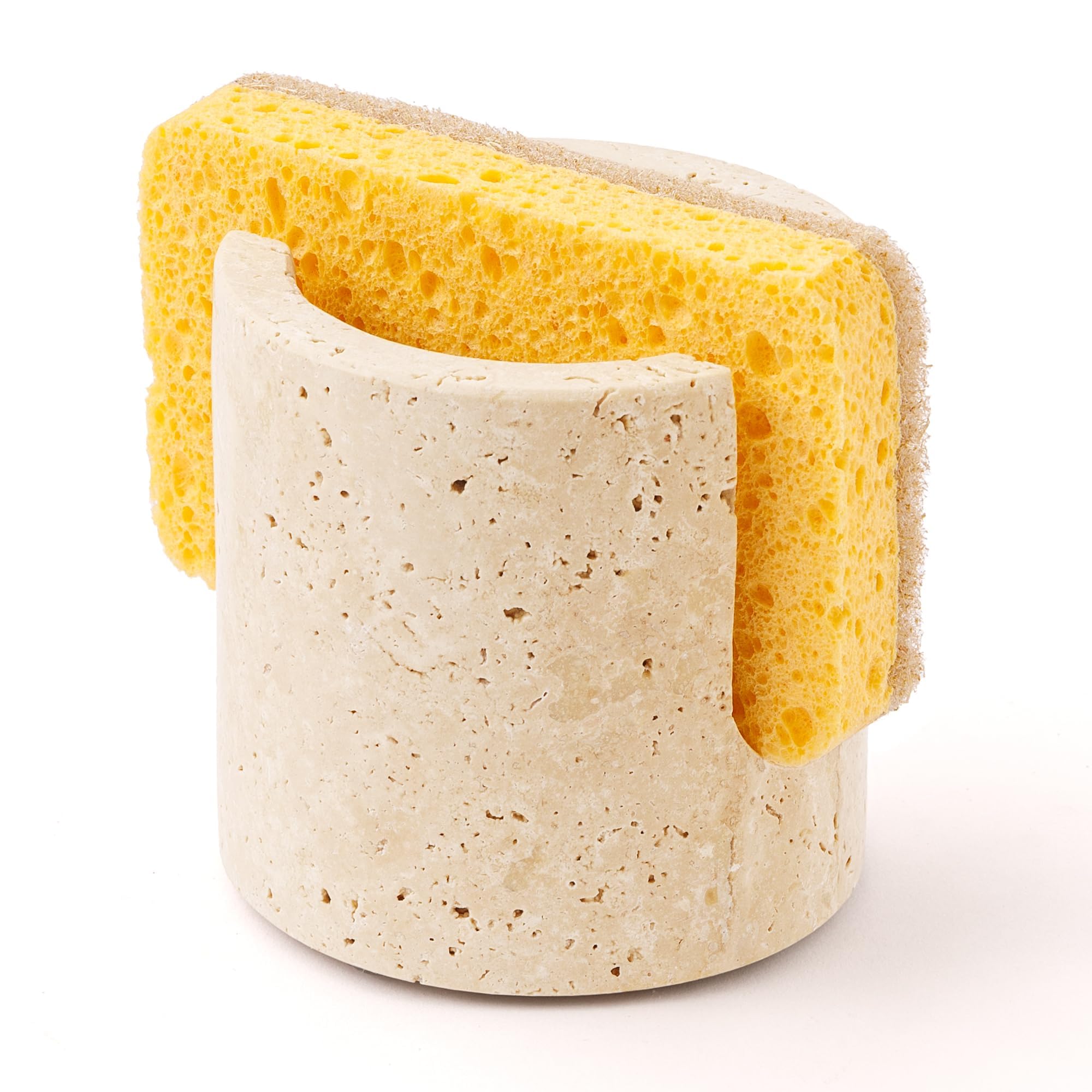 Porte-éponge de cuisine en travertin, égouttoir en pierre naturelle, porte-brosse | Porte-éponge à absorption rapide pour salle de bain, cuisine, évier - Accessoire élégant - Beige (WH084)