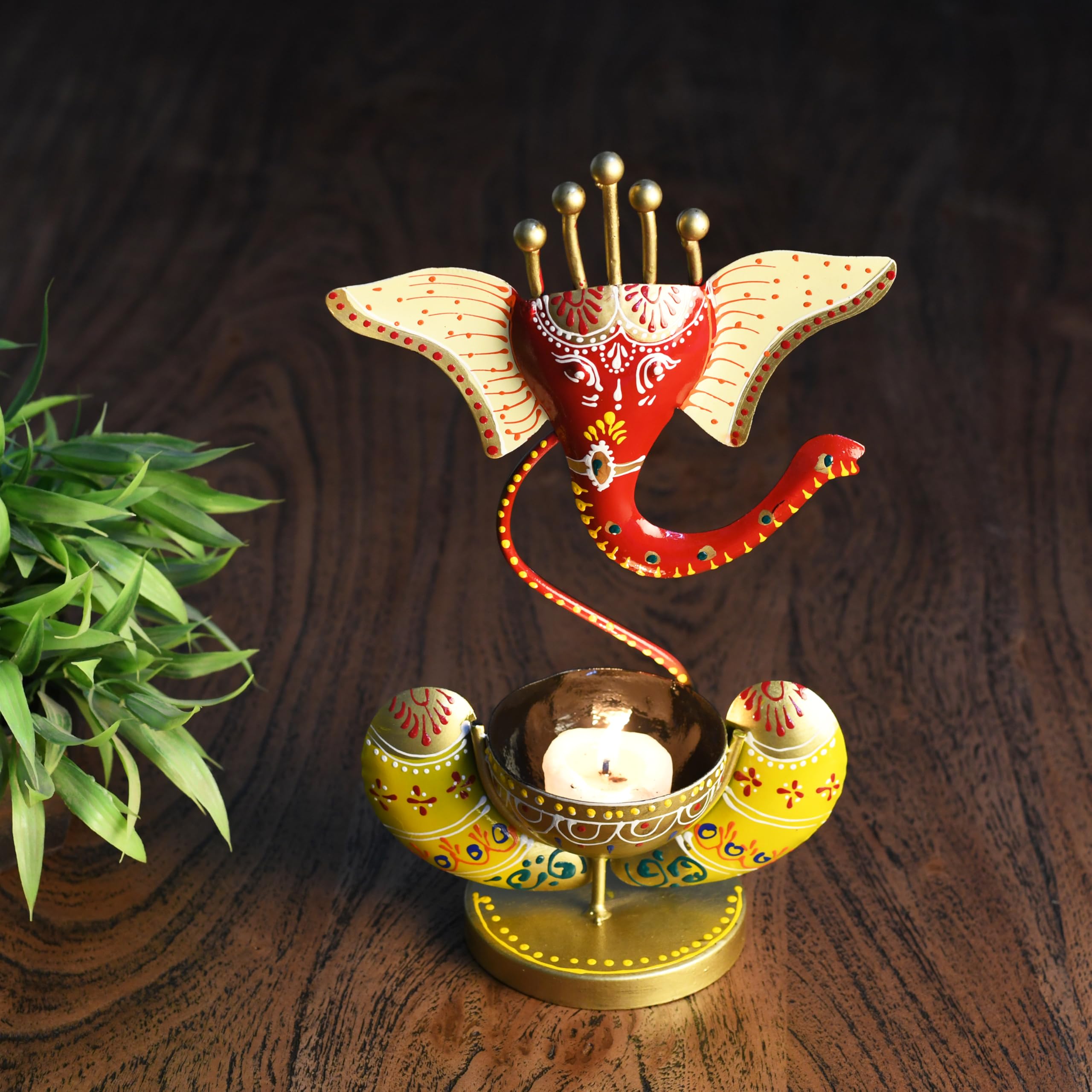 Malik Designs Metal Tealight Candle Holder – Elegant Diya Candle Holder with Ganesha Design for Home Décor, Festive & Gift Items – Perfect for Home Decoration & Ambience (Red)-image-31