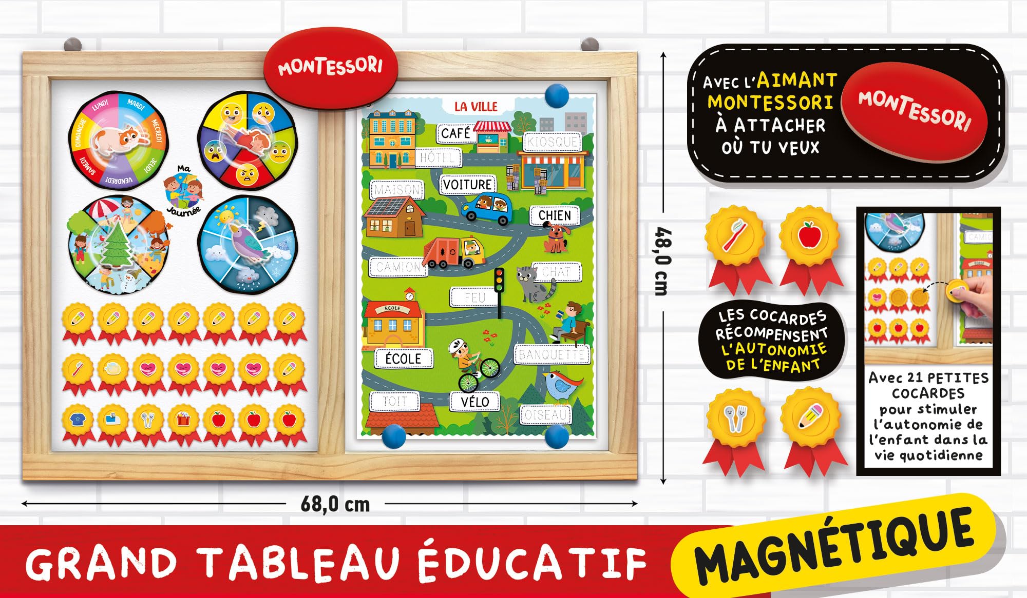 Lisciani - Montessori Pen : Super École - Tableau Magnétique Montessori pour Enfants dès 3 Ans - Format Maxi - Stylo Ergonomique - Apprentissage ludique - Encourage l'exploration -Fabriqué en Italie