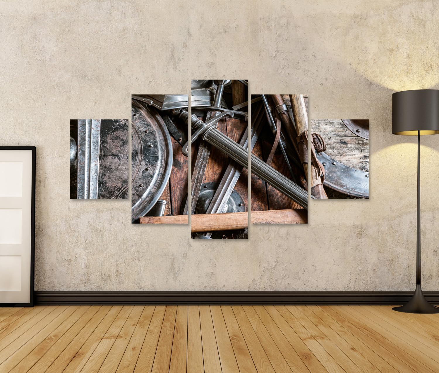 islandburner Quadro su tela, motivo maestoso medievale, decorazione da parete per ufficio, per gli amanti della storia, 5 pezzi