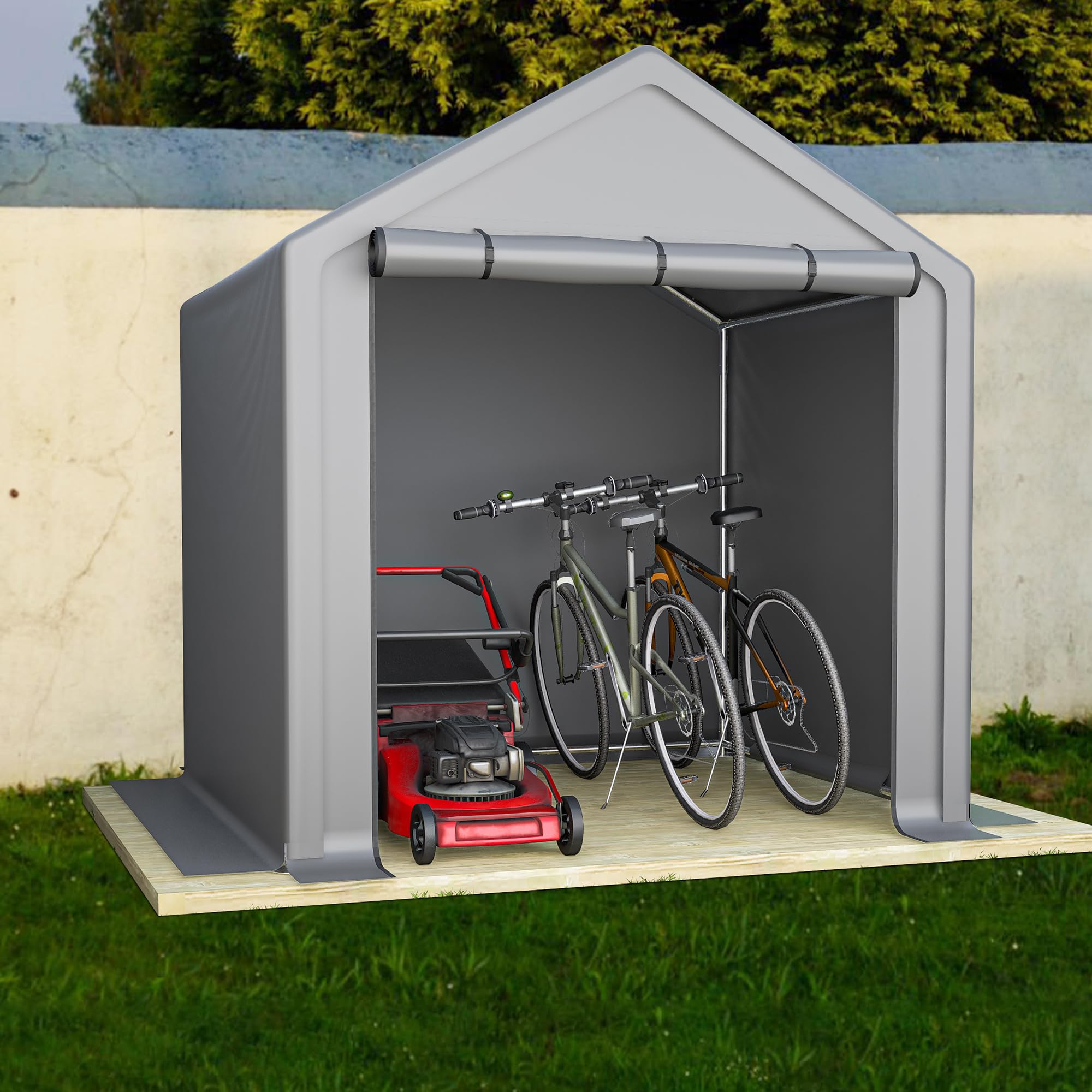 Caseta de 2 x 2 m, resistente a la intemperie, con estructura de acero, tienda de garaje, tienda de almacenamiento para bicicletas, herramientas de jardín, herramientas y accesorios de jardín