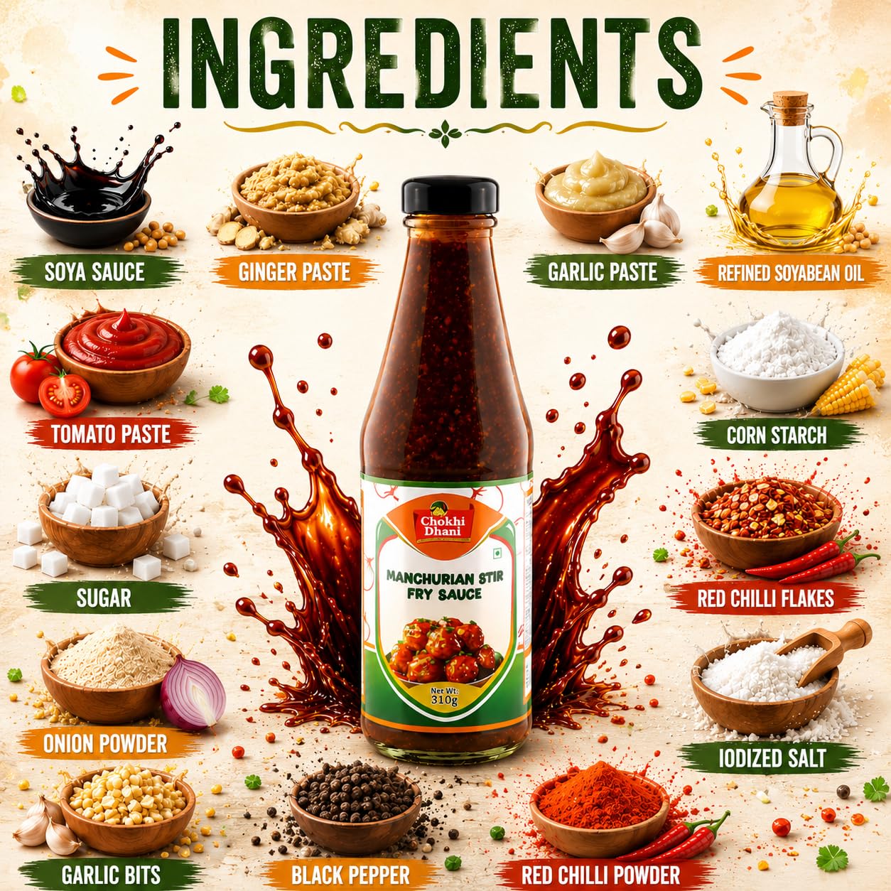 Chokhi Dhani Manchurian Sauce 310g | Indo Chinese Stir Fry Sauce | Cooking Sauce | Restaurant Style Manchurian Flavour 1