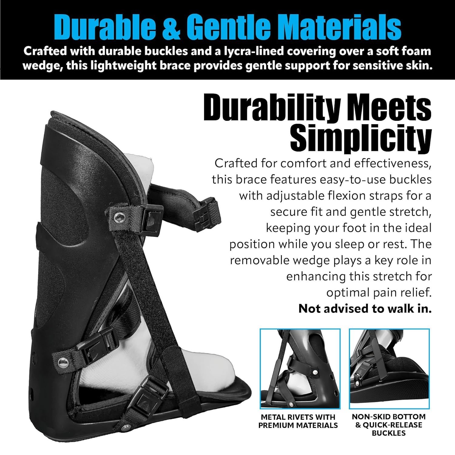 Brace On Adjustable Night Splint - Plantar Fasciitis, Achilles Tendon, Heel Spur, and Foot Pain Relief Stretching Boot for Men and Women, Black, X-Large - Image 8