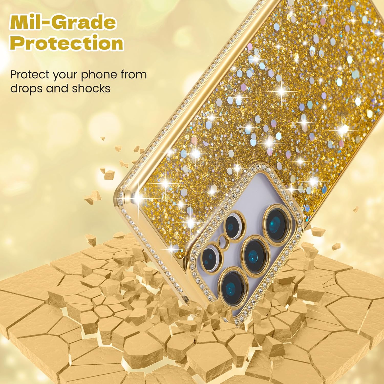 FABSPARK Case for Samsung Galaxy S25 Ultra,Glitter Crystal Diamond Rhinestone Sequin Shiny Bling Sparkly Glossy Luxury Electroplated,Aesthetic Cute Full Protection for Samsung Galaxy S25 Ultra,Golden - Image 5