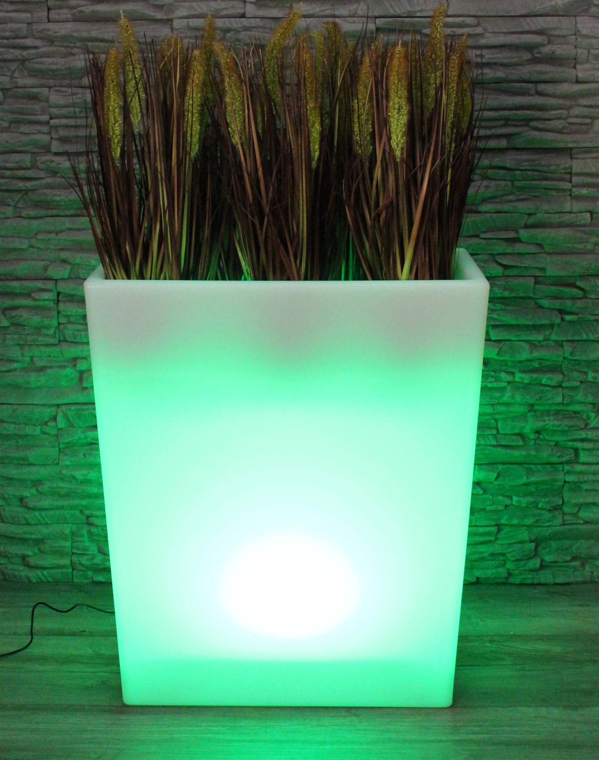 Arnusa Vaso da fiori grande a LED illuminato RGB con telecomando PL403S vaso da fiori alto rettangolare vaso da fiori moderno 70 x 59 x 31 cm bianco