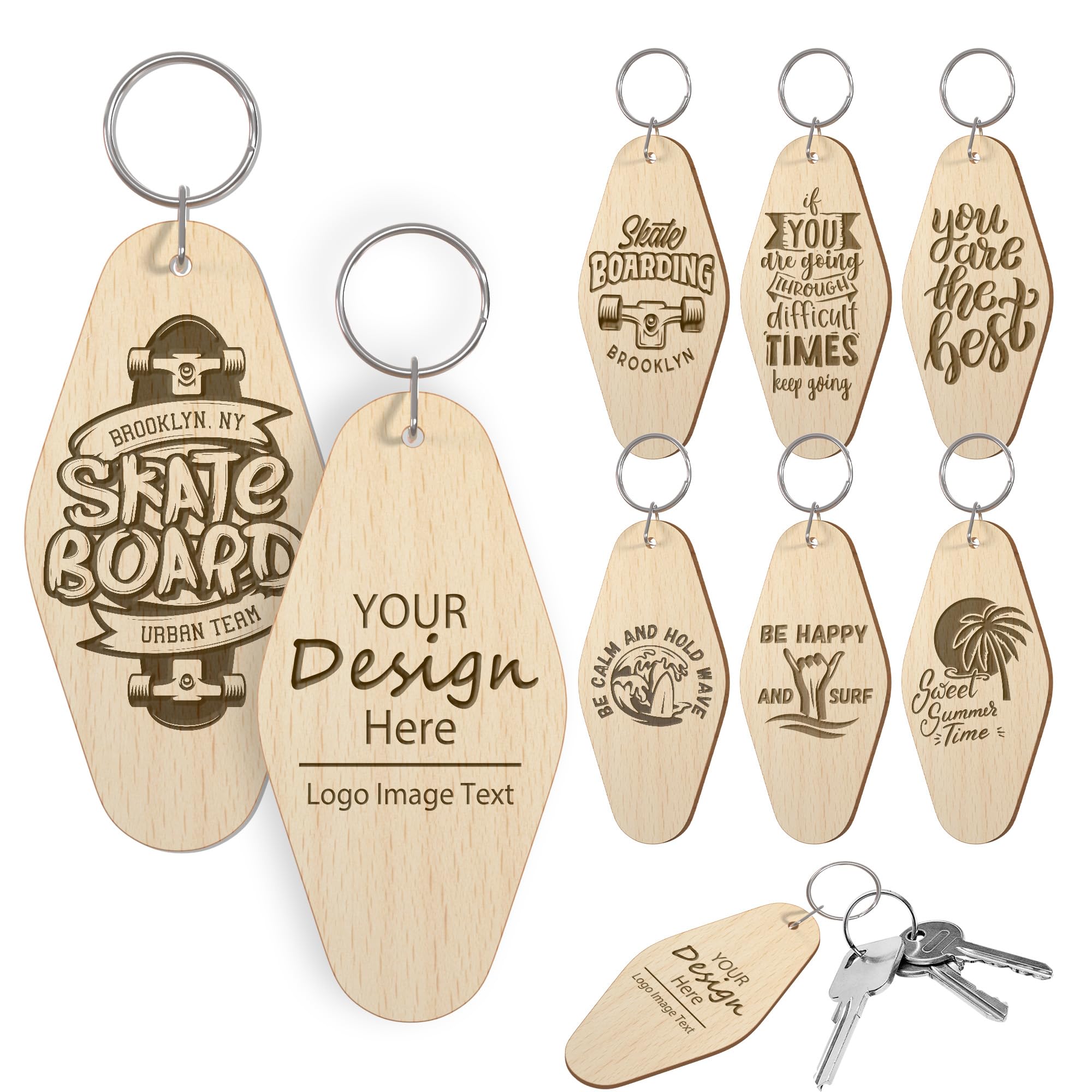 SHISANYI 30 Personalized Motel Hotel Plastic Keychains,Custom Double-Sided Print Hotel Key Tags,Design Your Logo Text Images
