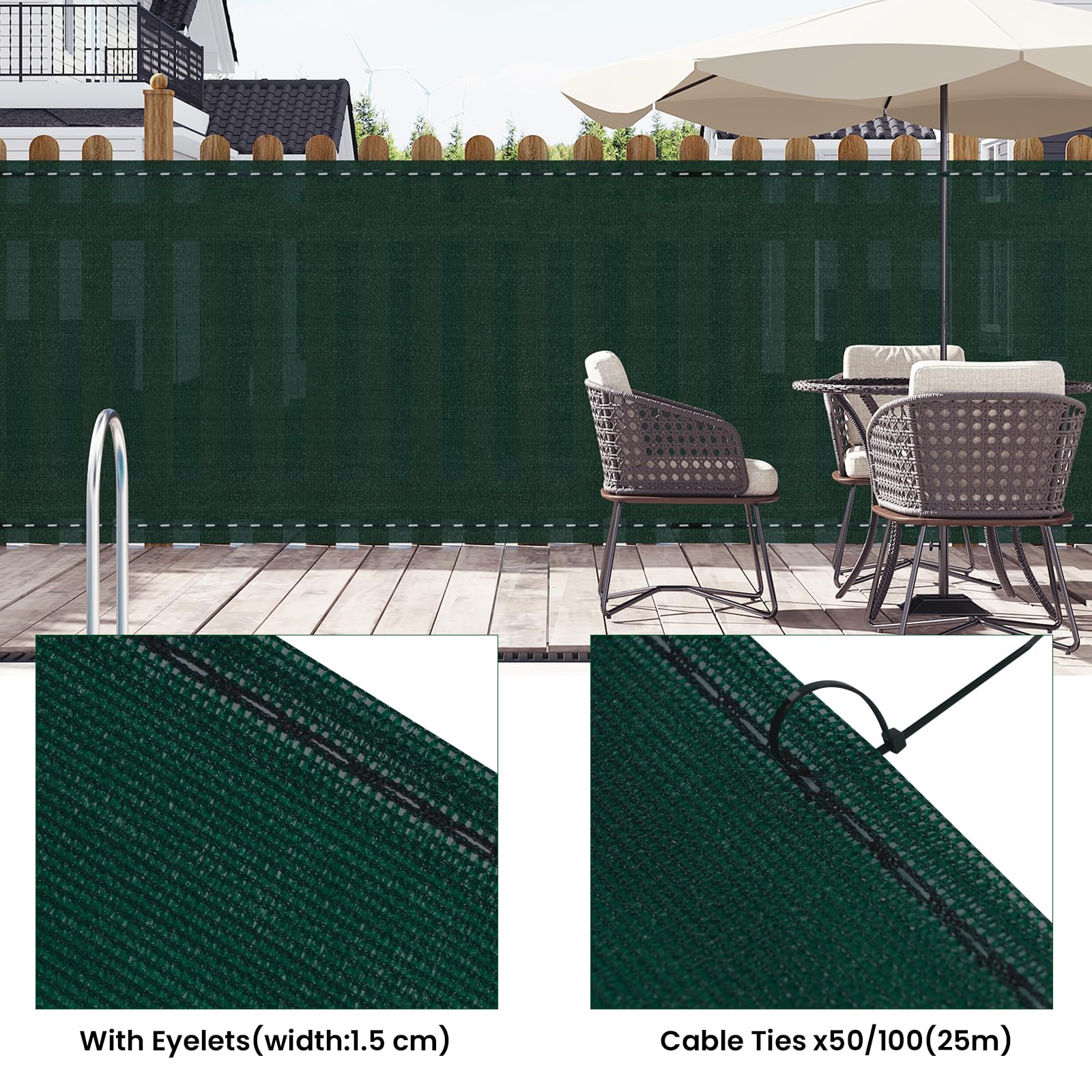 Rete Da Giardino Per Privacy 2x10 Metri – 90% Di Schermatura, HDPE Antivento E Anti UV Con Occhielli E Corde