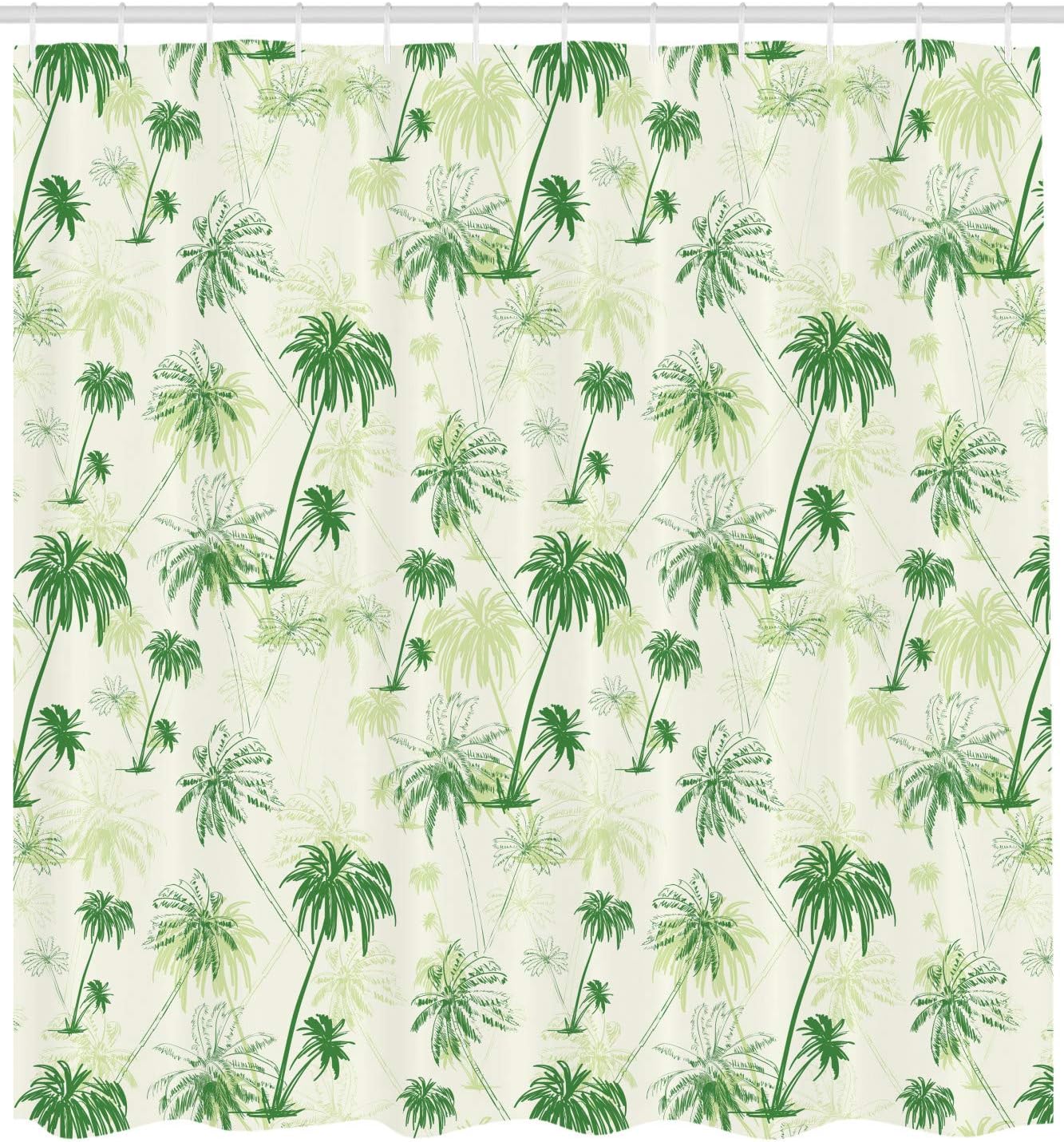 Ambesonne Hawaii Shower Curtain, Sketch Palm Tree North Pacific Ocean Foliage Abstract Monochrome, Cloth Fabric Bathroom Decor Set with Hooks, 69" W x 84" L, Forest Green Pale Green
