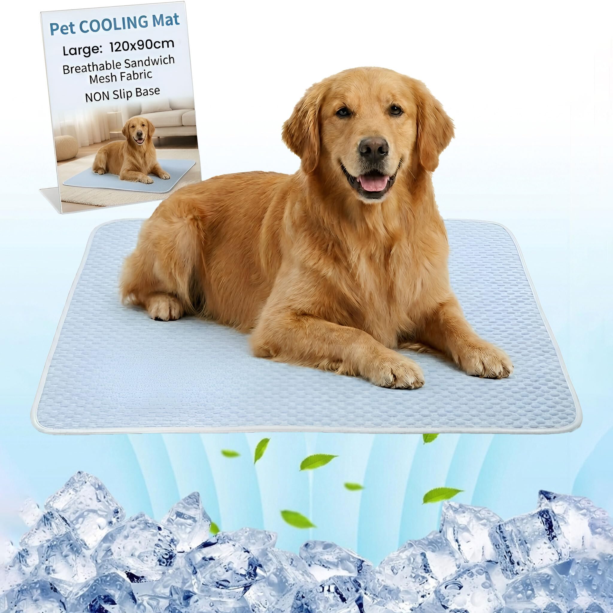 SIMPLY 4 PETS Cooling Mat for Dogs & Cats - 120x90cm Large Non Slip Washable & Breathable Dog Cooling Mat with Sandwich Mesh Fabric - Foldable Soft Texture Pet Cooling Bed Ideal for Home & Travel