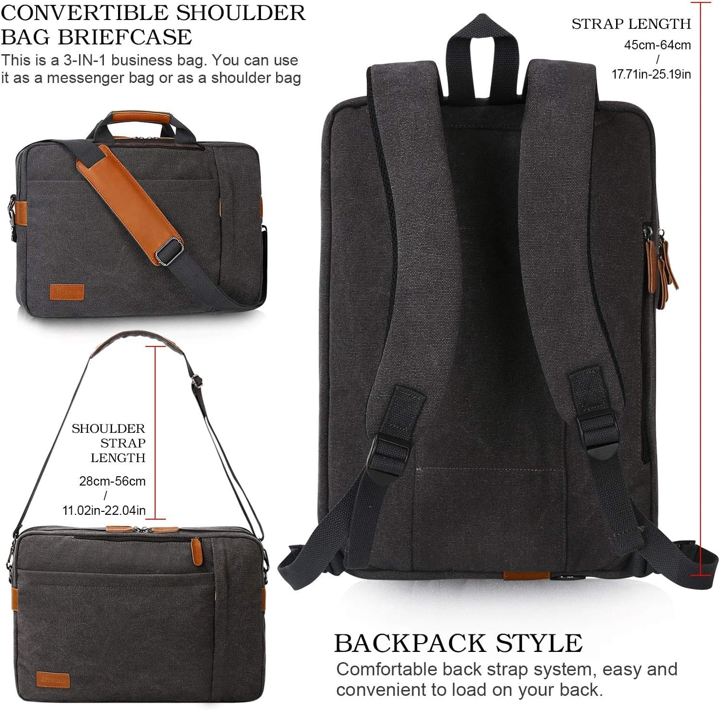 ESTARER umwandelbar Rucksack Laptoptasche Umhängetasche Messenger Bag 17/17,3 Zoll Multifunktions Tasche für Business/Schule/Reisen
