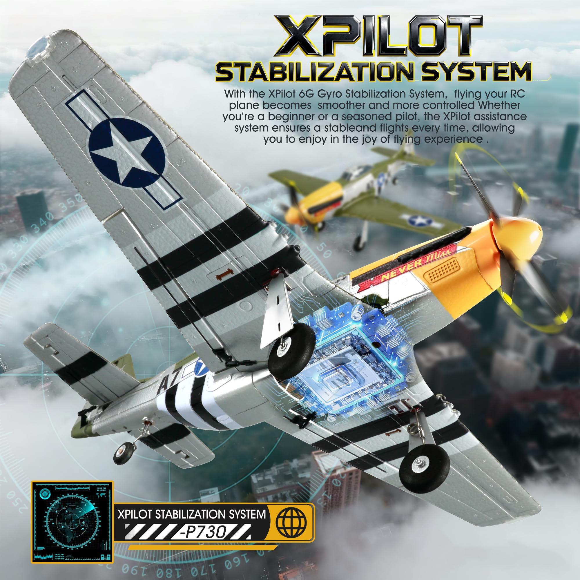 Aereo RC 5CH P51D Mustang Aereo RC con Radiocomando Rimovibile 3D/6G 2.4GHz Brushless Aerei RC per Adulti e Principianti con Elica e Batteria di Ricambio