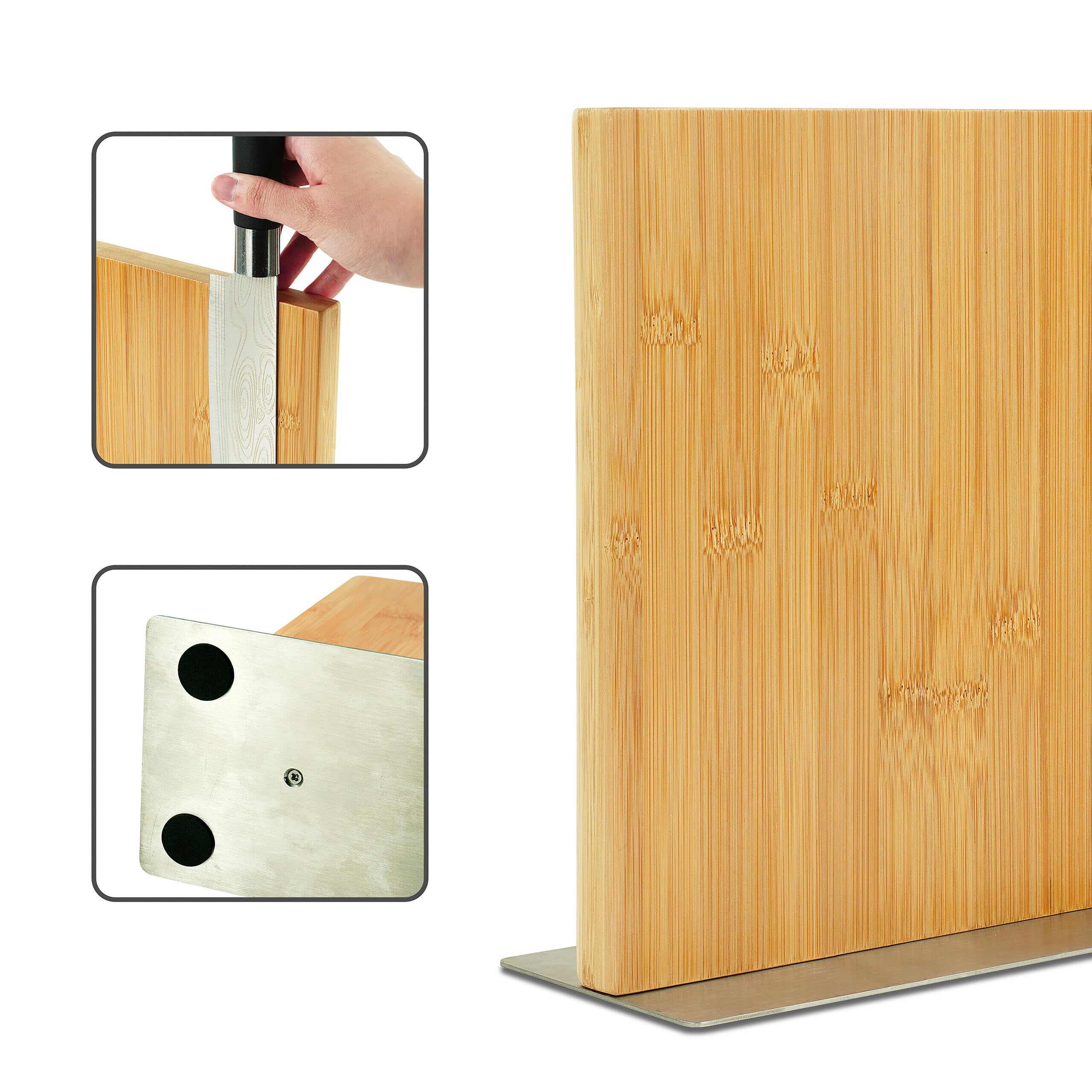 Relaxdays Blocco portacoltelli Magnetico, Doppio Lato, in bambù e Acciaio Inox, HxLxP: 23 x 25 x