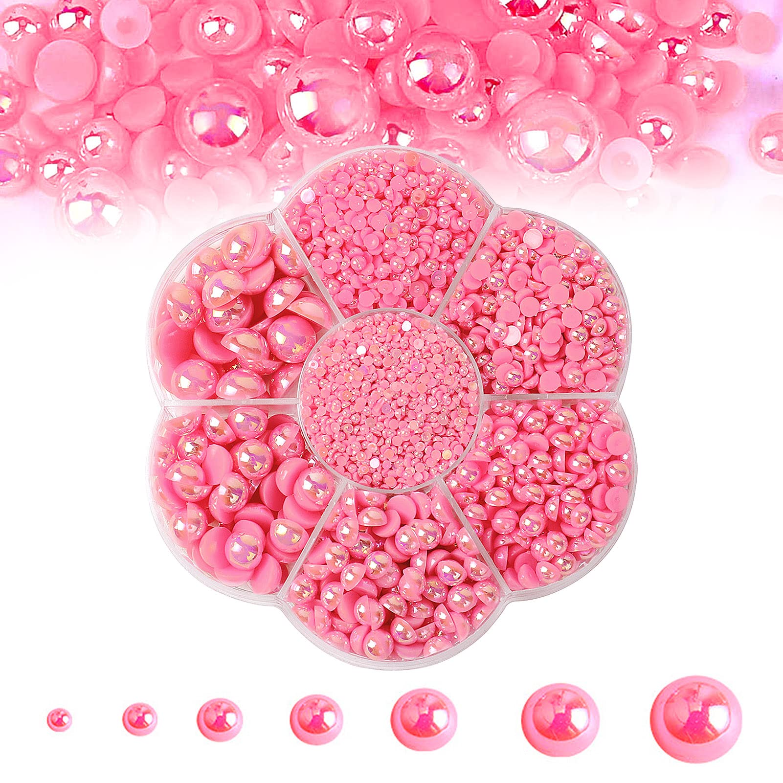 5600PCS Half Round Pearl Beads - 7 Size Mixed Flatback Pearls For Crafts & Nails