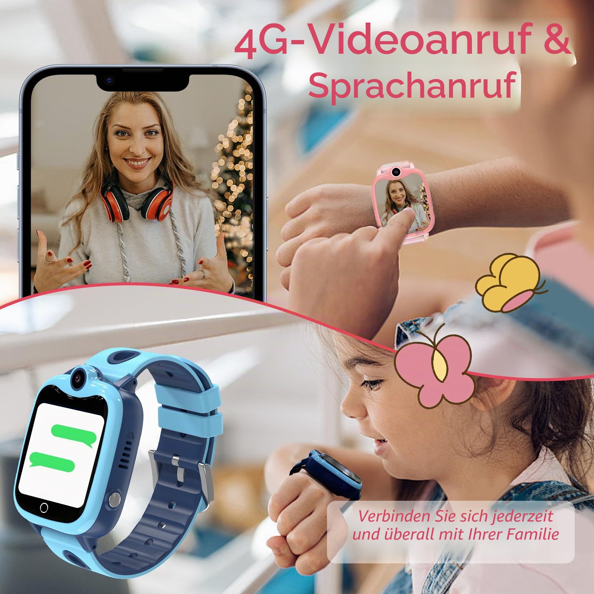 Smartwatch Kinder mit GPS und Telefon 4G, Kinderuhr mit SIM, 700mAh, Blau | Videoanrufe, SOS-Notruf, Schulmodus, IP68Wasserdicht, Wecker, Kinder Smartwatch Geschenk für Junge und Madchen 4-12 Jahren