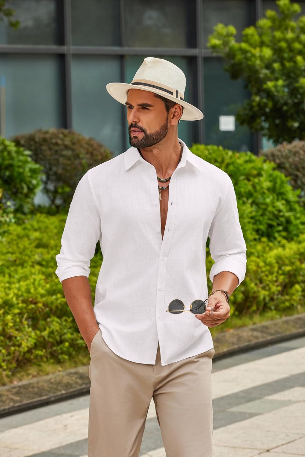 COOFANDY Men's Casual Button Down Shirts Long Sleeve Cotton Beach Wedding Shirt Summer Linen Shirt for Men - Image 7