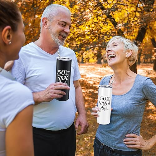 Miniatura 5 de Juego de 2 tazas de café de aniversario de boda, regalo de aniversario, juego de regalo de Being MRMRS Always Right, vaso de 20 onzas con tapas y