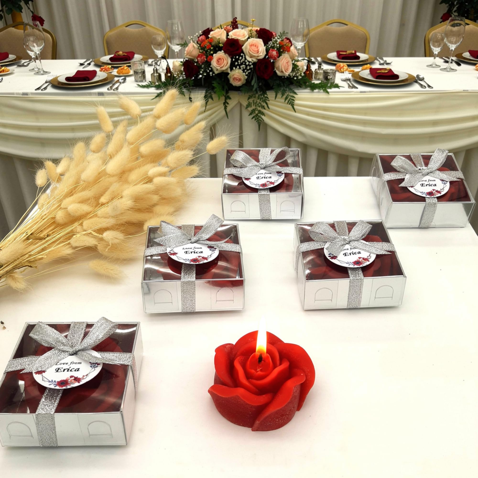 detalles boda para invitados, juego de Rosa velas personalizadas regalos originales para invitados de bodas, recuerdos comunion bautizo de boda (rojo, juego de 20)
