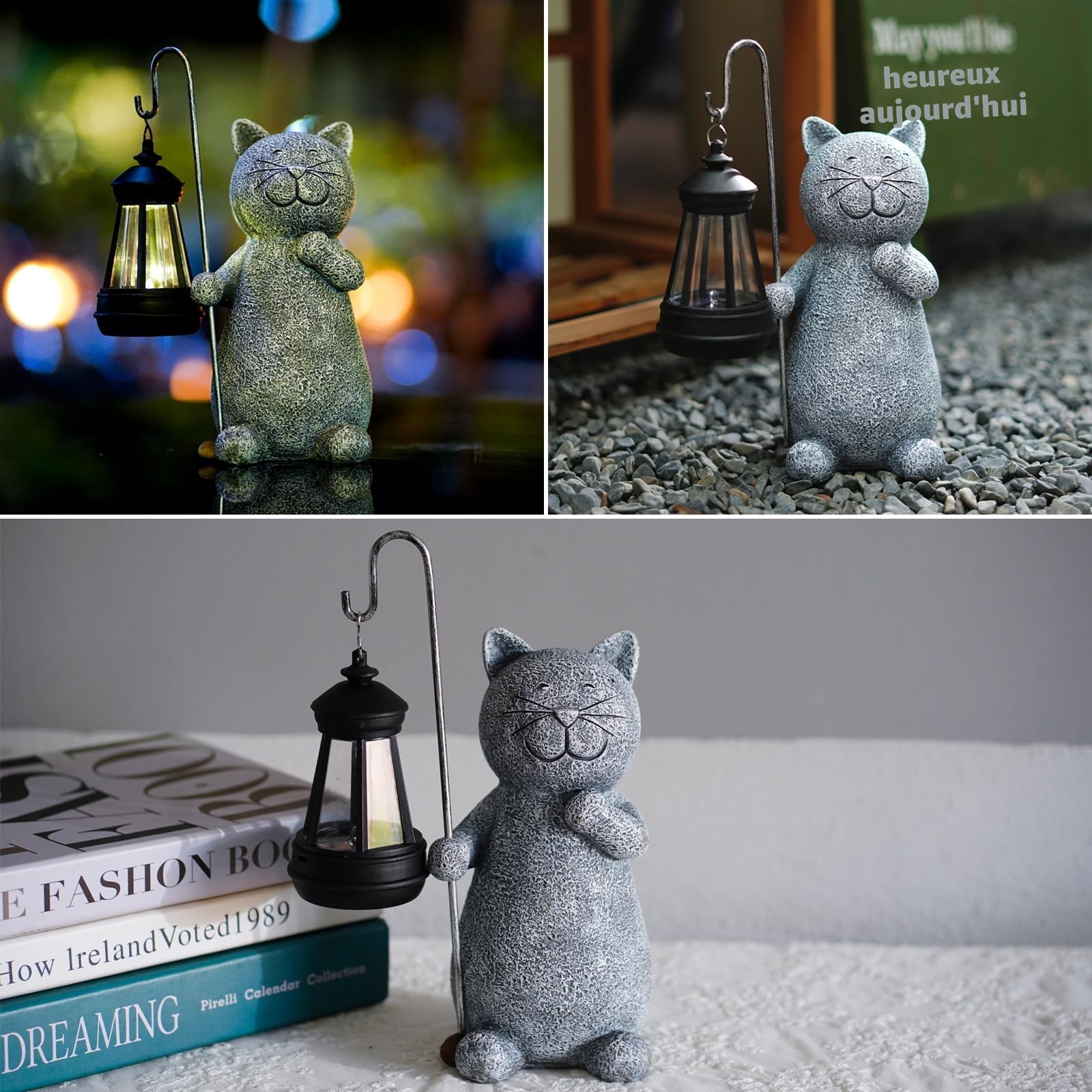 Yeomoo Figurine Chat avec Lampe Solaire Décoration Jardin Extérieur Gris | Statue de chat en résine étanche avec lumière solaire, Décoration jardin balcon terrasse salon, Cadeau pour femme homme maman