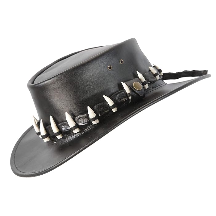 Buy Australian Crocodile Dundee Black Leather Hat with 15 Crocodile