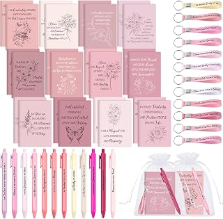 Mooliwe 12 Set Affirmation Gifts in Bulk Notebooks Pens Sets,Pink | Gratitude Notebooks with Keychains Bags, Positive Party Favors for Women Coworkers, Team Appreciation Supplies