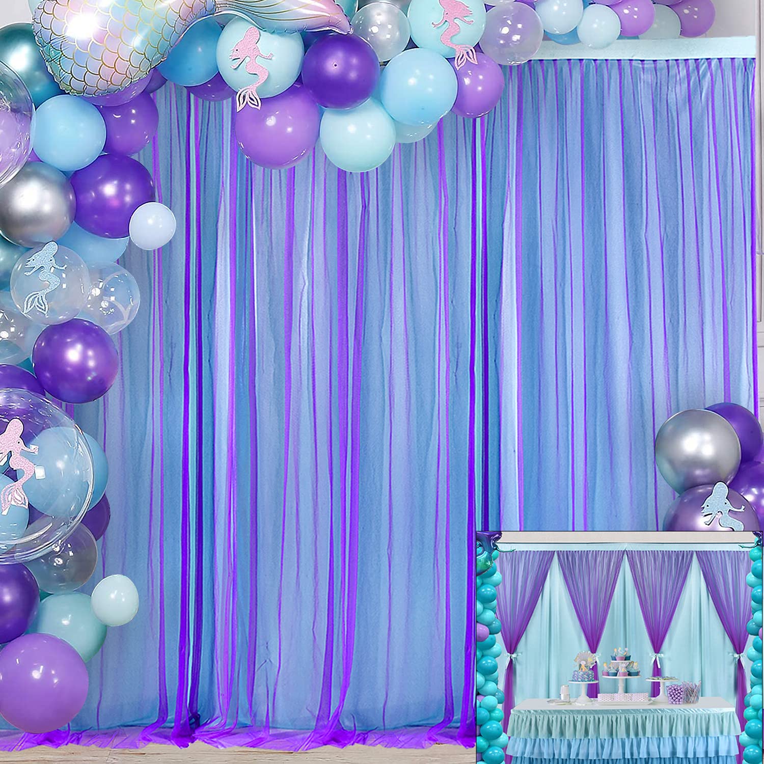 Buy Little Mermaid Backdrops for Girls Birthday Tulle Backdrop Curtain