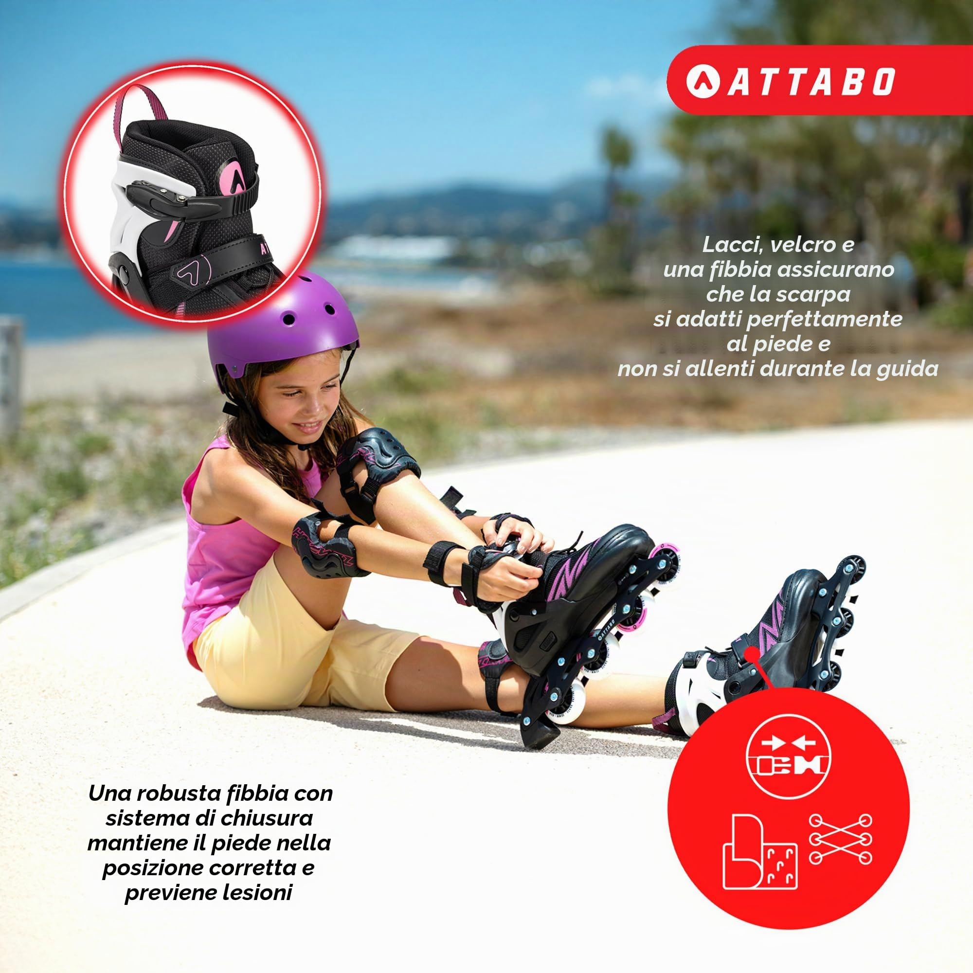 ATTABO Pattini a Rotelle per Bambini Kylo 2in1 Colore Blu|Rosa Pattini a Rotelle Regolabili Versatili per Bambini 30-41 Alta qualità e Comfort con Durezza delle Ruote 82A Perfetta Vestibilità