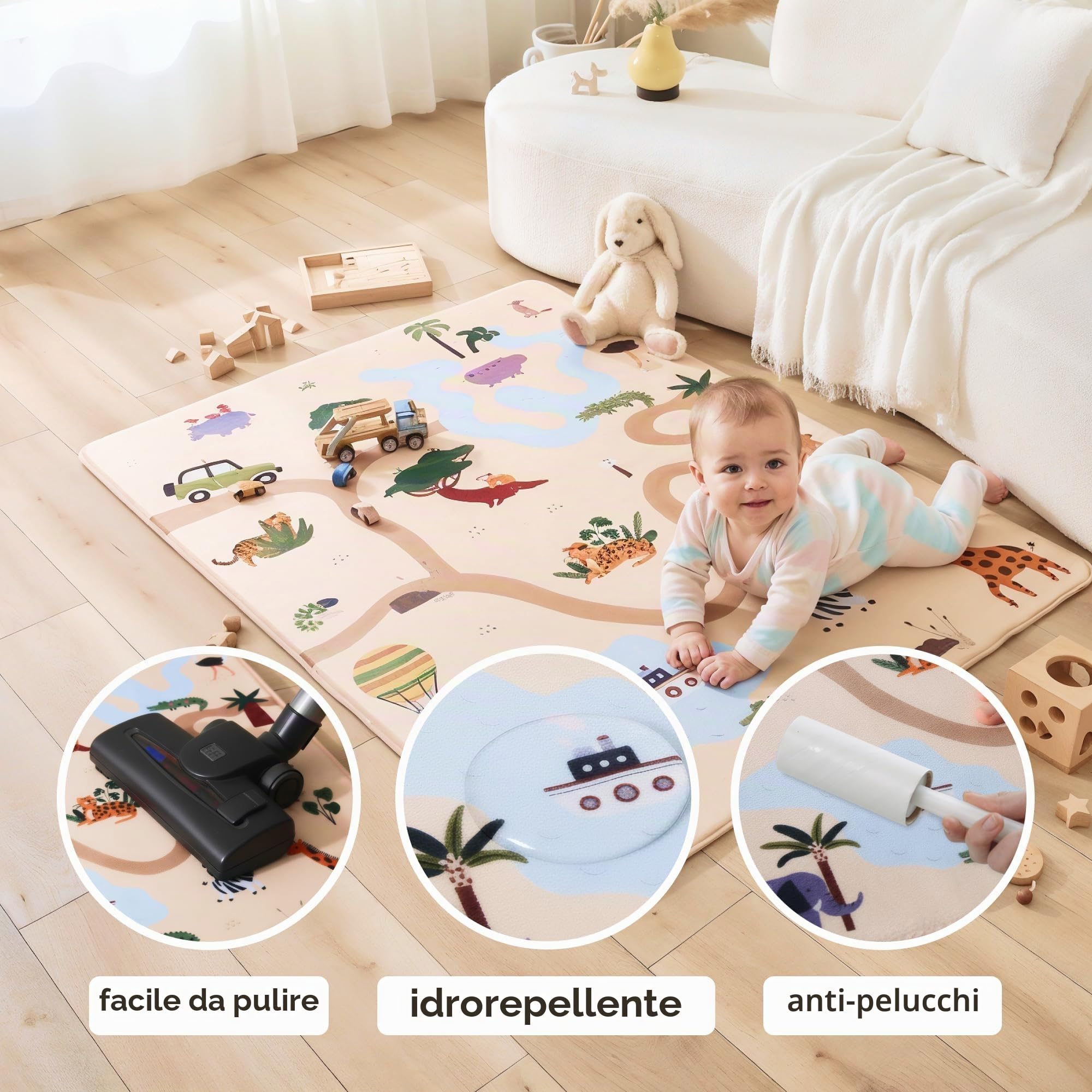 Hakuna Matte Tappeto Neonato 160x120cm Safari - Morbido con Memory Foam - Antiscivolo - Bambini e Neonati
