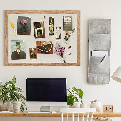 Miniatura 3 de Yettsoy Tablón de anuncios de corcho de 16.7 x 11 pulgadas, paquete de 2 tableros de corcho pequeños de lino con marco para paredes, bonito tablero