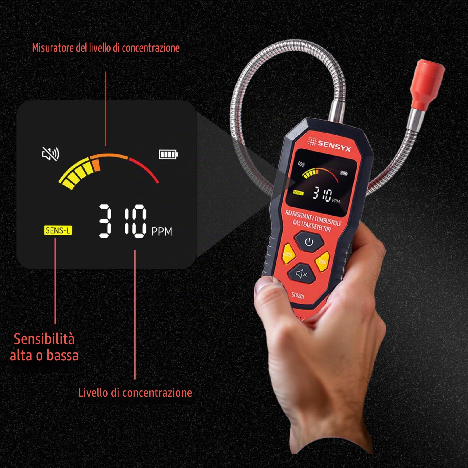 2-in-1 Rilevatore di perdite di refrigerante ricaricabile HVAC, rilevatore alogeni Freon, rilevazione aria condizionata, rilevatore di gas per auto (SFD201 Rilevatore di refrigerante e gas