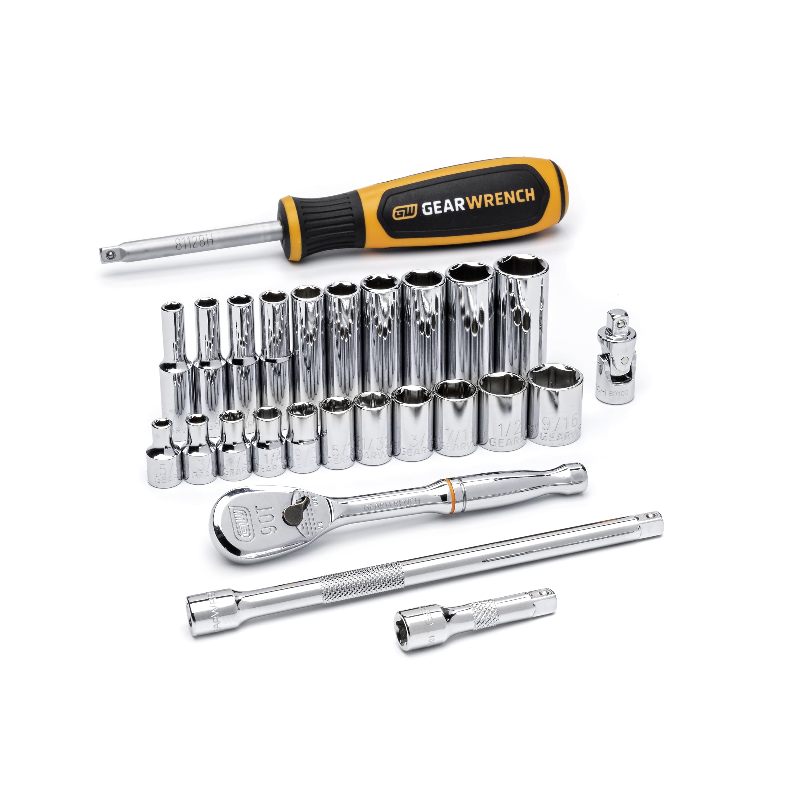 GEARWRENCH 26 szt. 1/10.2 cm Drive 6 Pt. Standardowy zestaw narzędzi mechanicznych, SAE - 80312DD