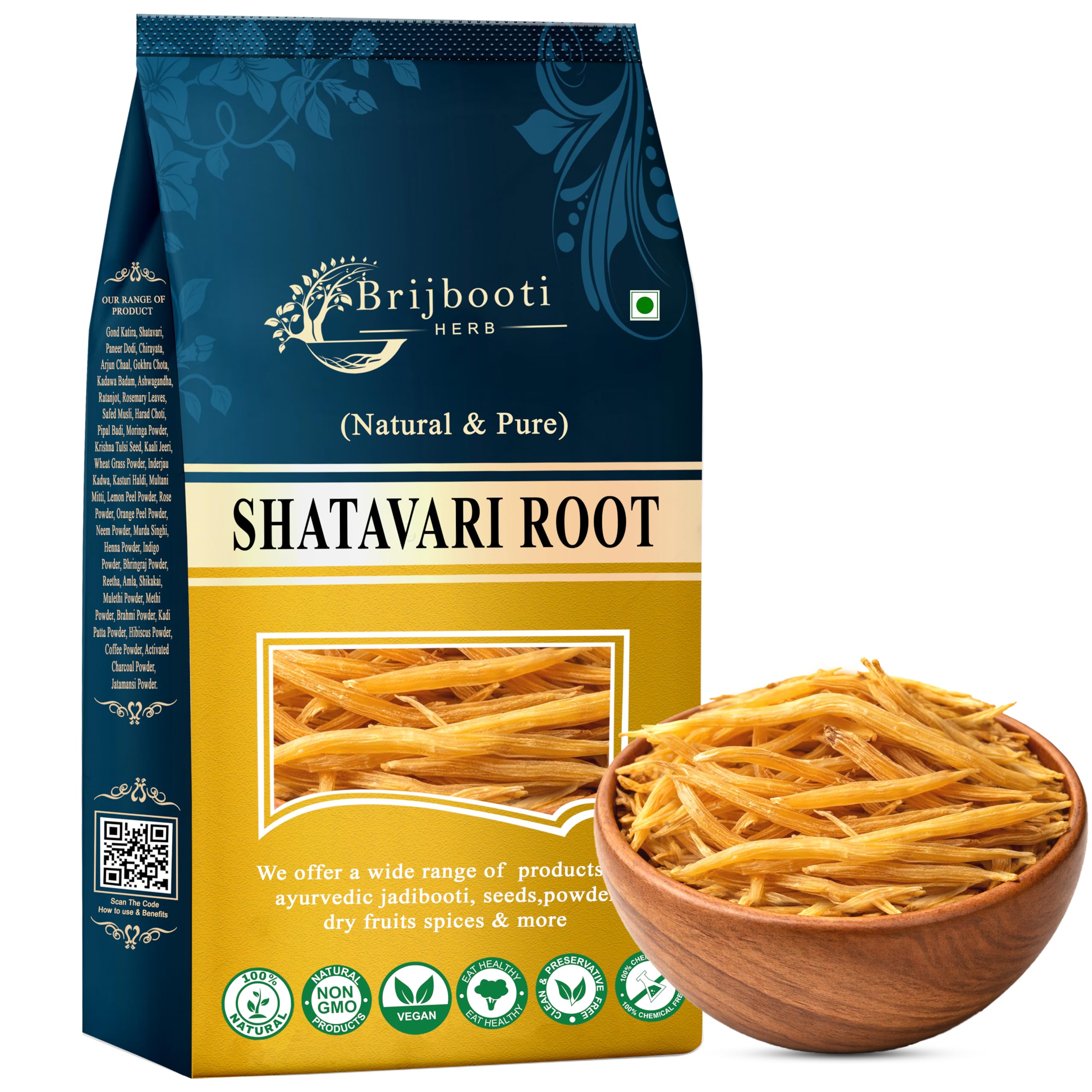 BrijBooti Shatavari Root 200 Gr Raw Indian Asparagus Racemosus Yellow Shatawar satawari Pure Yellow Root - Natural Satavar | FSSAI, GMP, ISO Certified