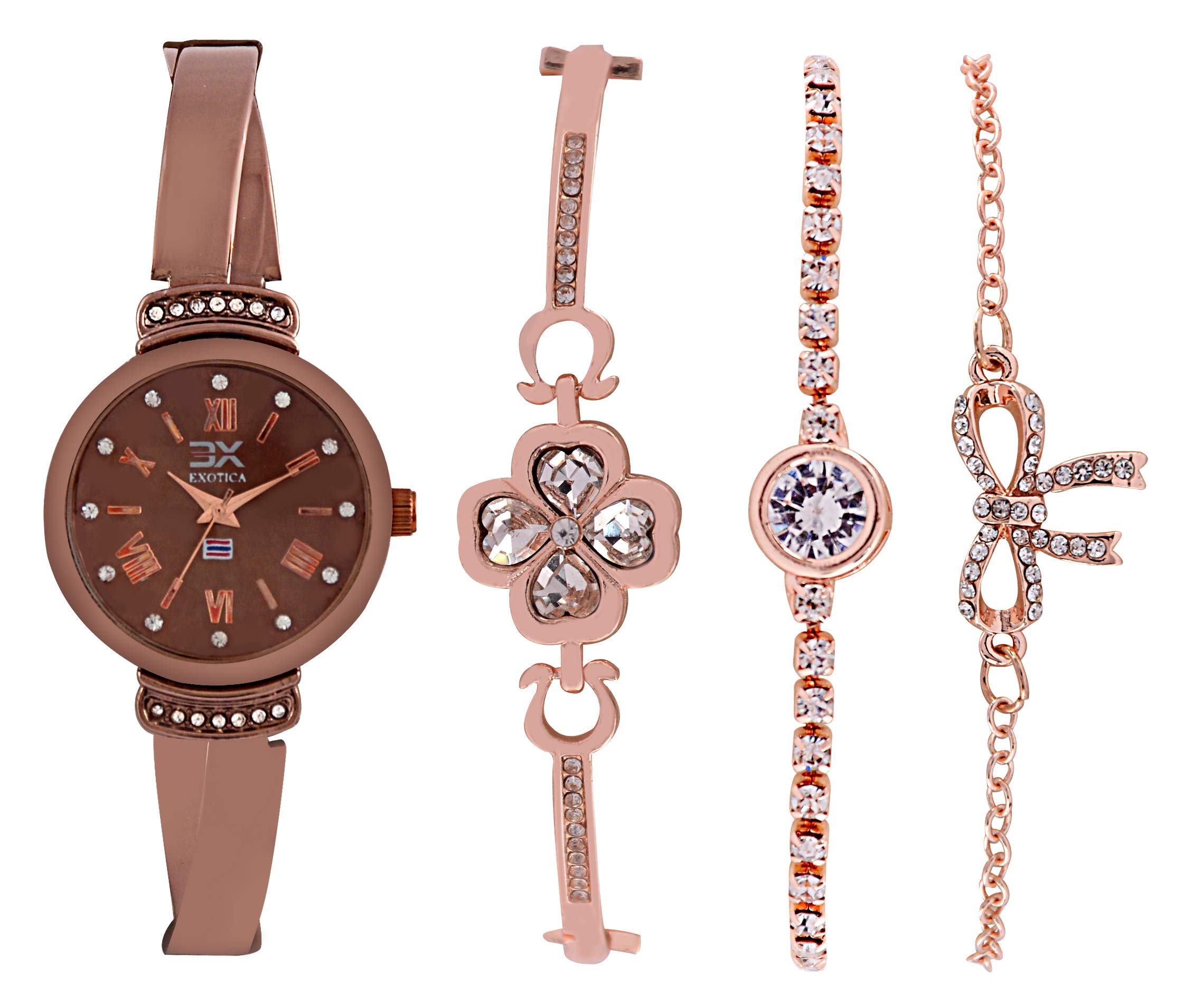 Exotica Fashions Womens Swarovski Crystal Accented Texture Bangle Watch and Bracelet Set (Pack of 4) (B08DNJ7XNR) Amazon Price History, Amazon Price Tracker