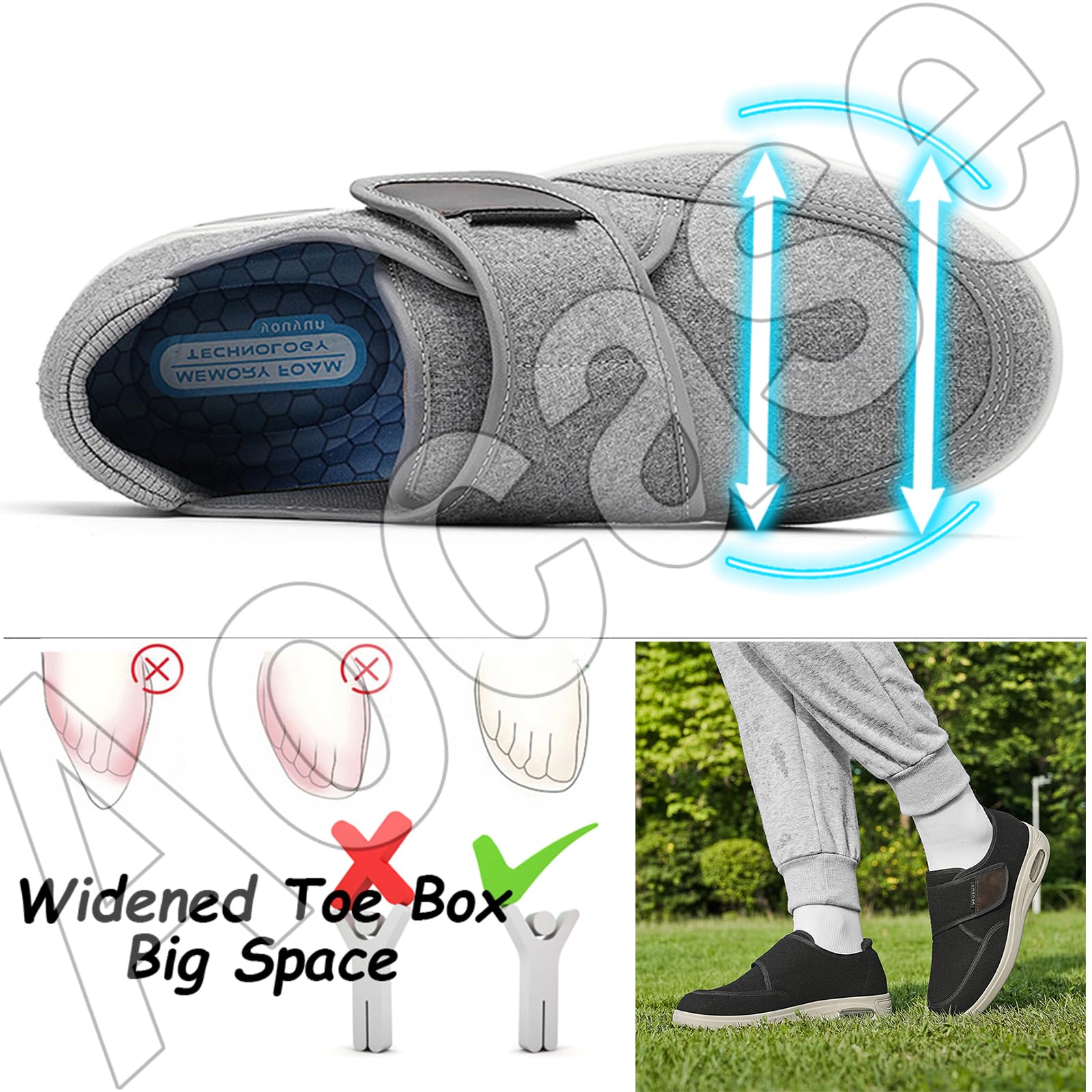 Zapatos para Diabeticos pies Hinchados Hombre Zapatillas Pie Diabetico Verano diabetico Ortopedicos Mujer Ancho Especial Caminar,Negro,46 EU