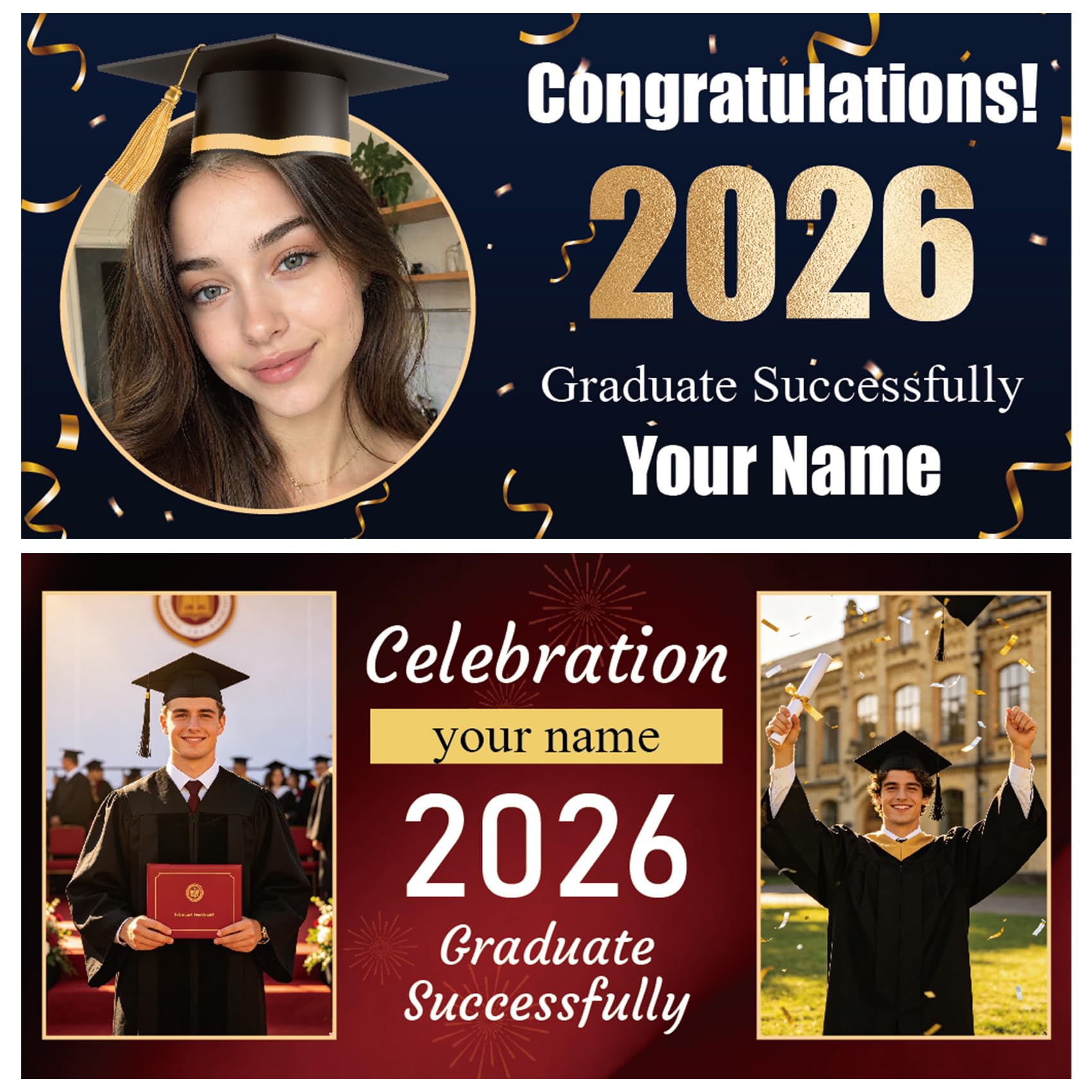 Personalized Graduation Banners Custom Photo Name Banner, Class of 2026 Party Decorations, Customised Backdrop for School College Nursery Graduation, Can be Used as Graduation Decorations