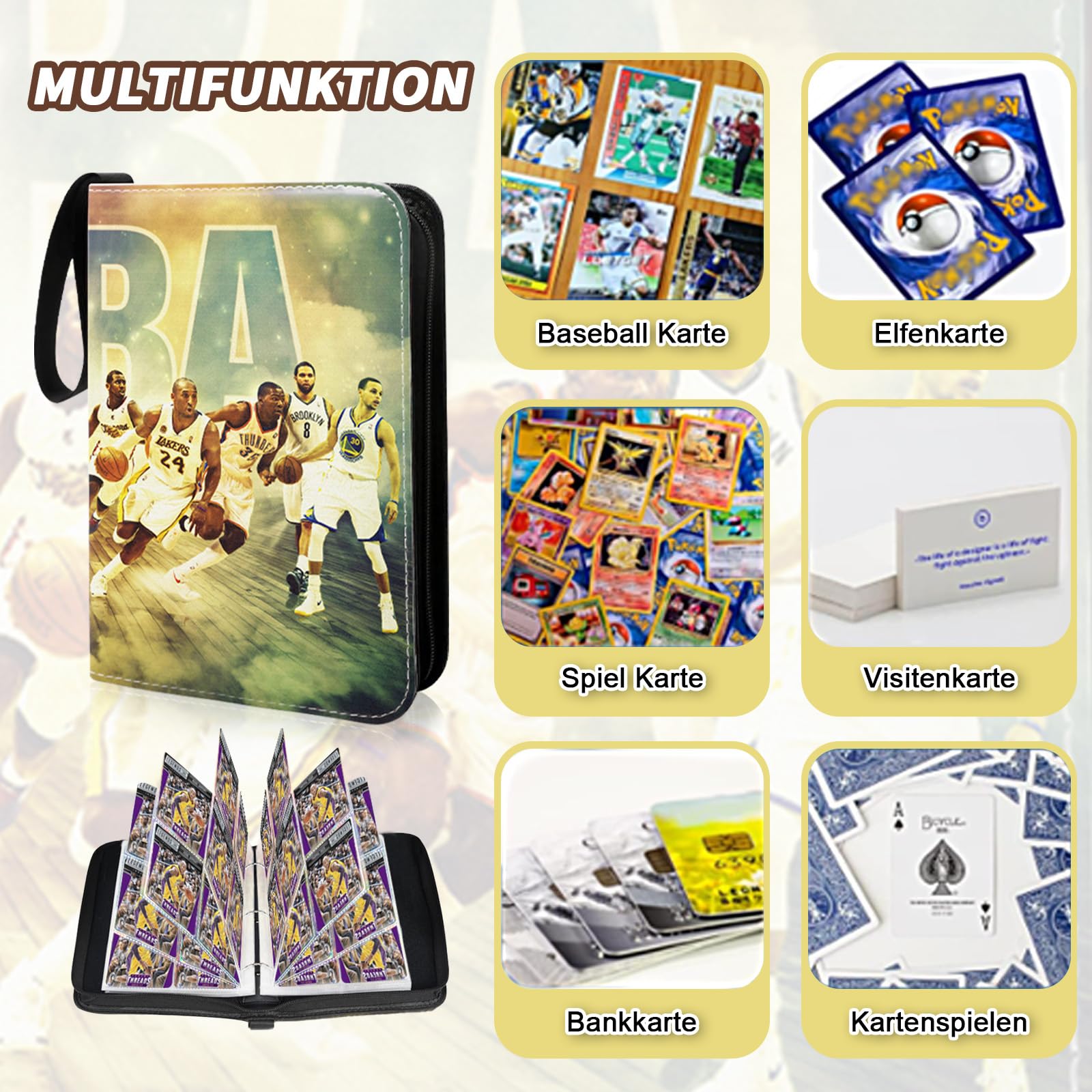 Classeur Carte,Niaetuto 400 Capacité Pochette Carte pour Pokem,Livre de Cartes avec Tirette,Cuir Album de Cartes à Collectionner,50 Pages,Recueillir Football/Yugioh/Ninjago Cartes
